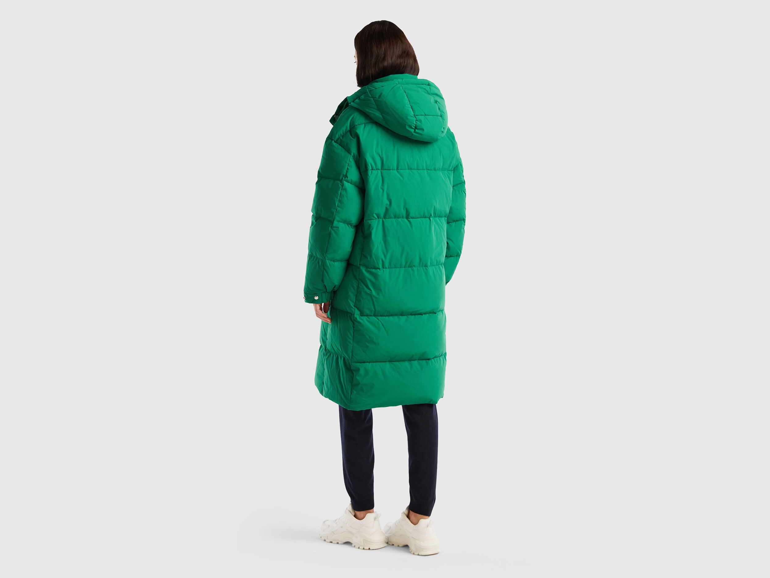 Long padded jacket with removable hood Green Benetton