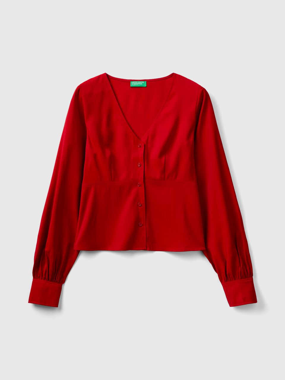 - in Benetton | cotton V-neck Red shirt 100%
