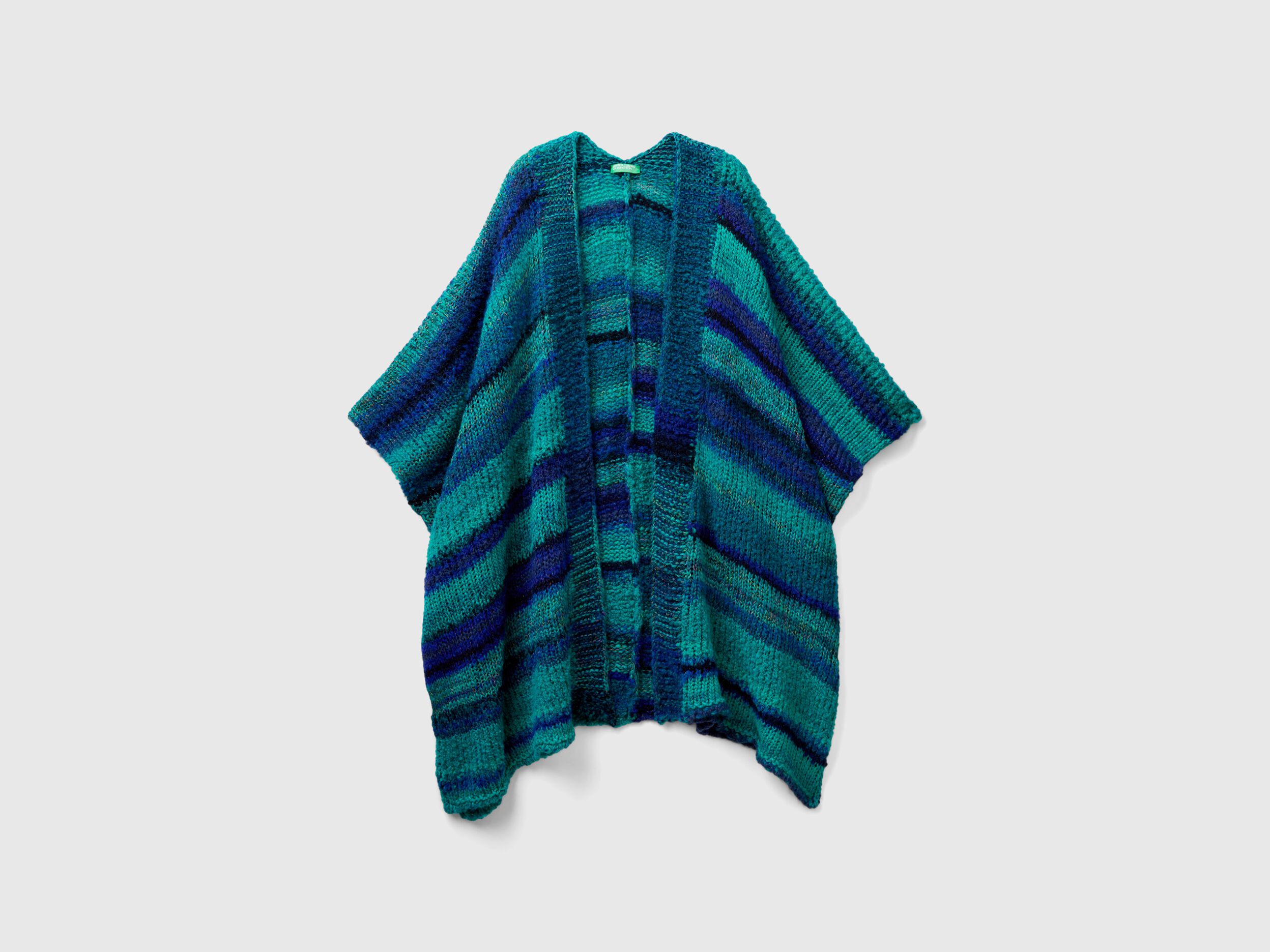 Multicolor poncho in wool blend