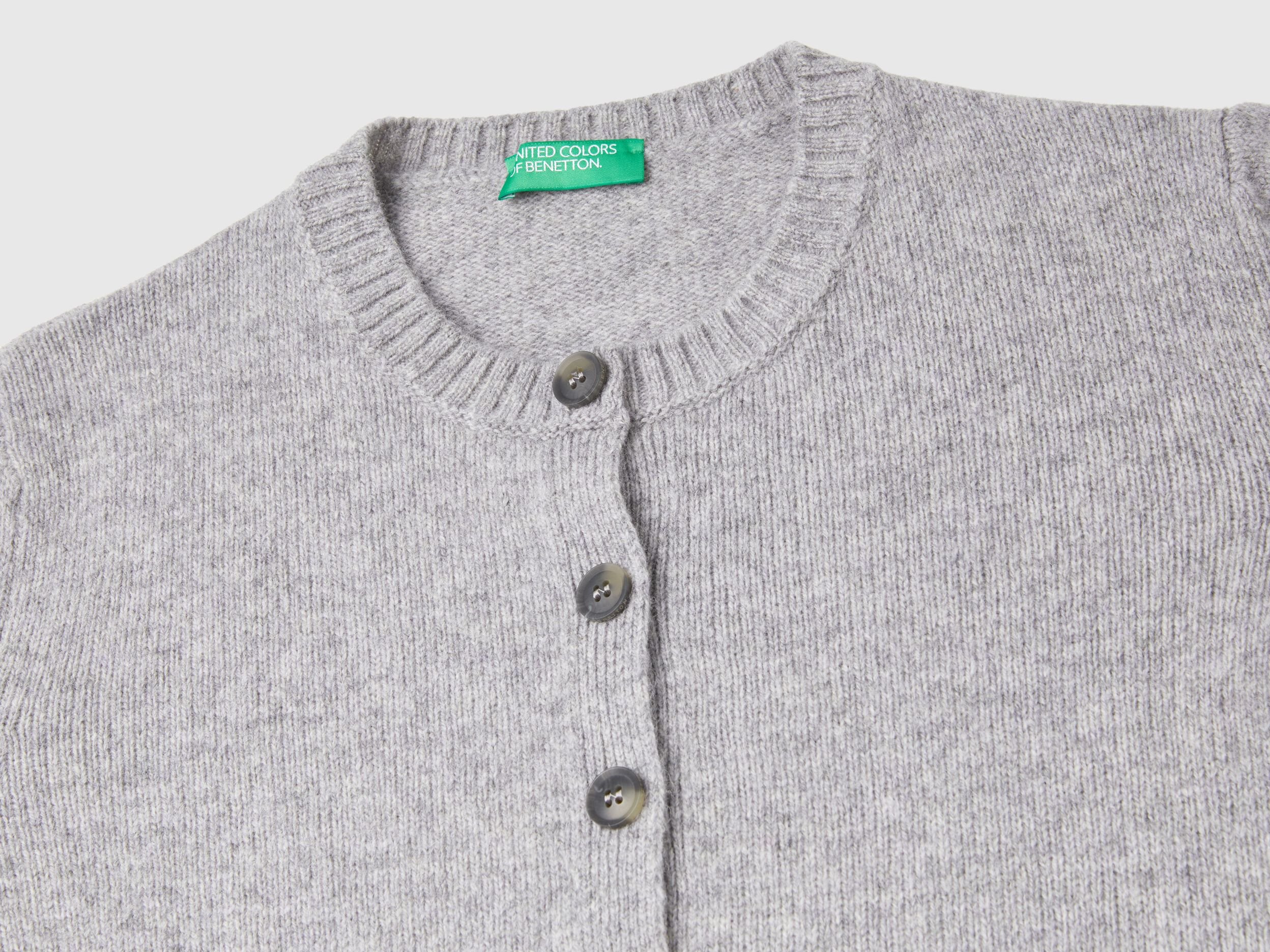 Cardigan in pure Shetland wool - Light Gray | Benetton