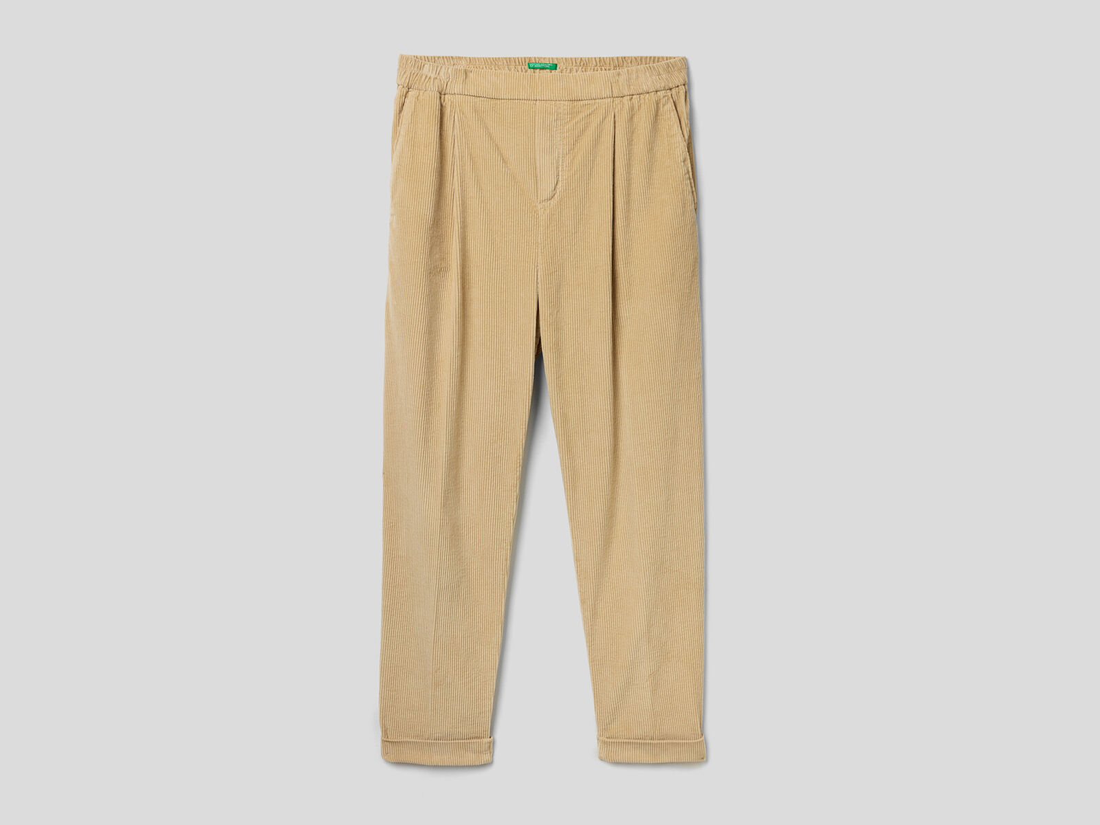 Chinos in velvet with stretch waist - Beige | Benetton