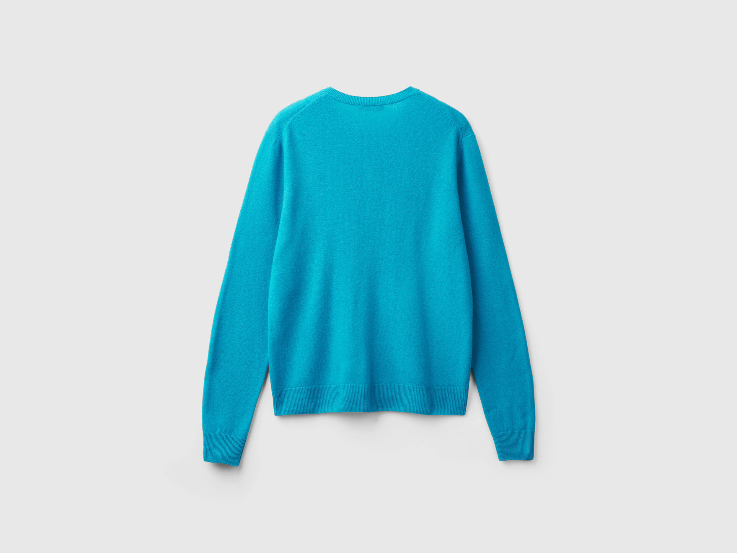 Turquoise crew neck cardigan in pure Merino wool - Turquoise | Benetton
