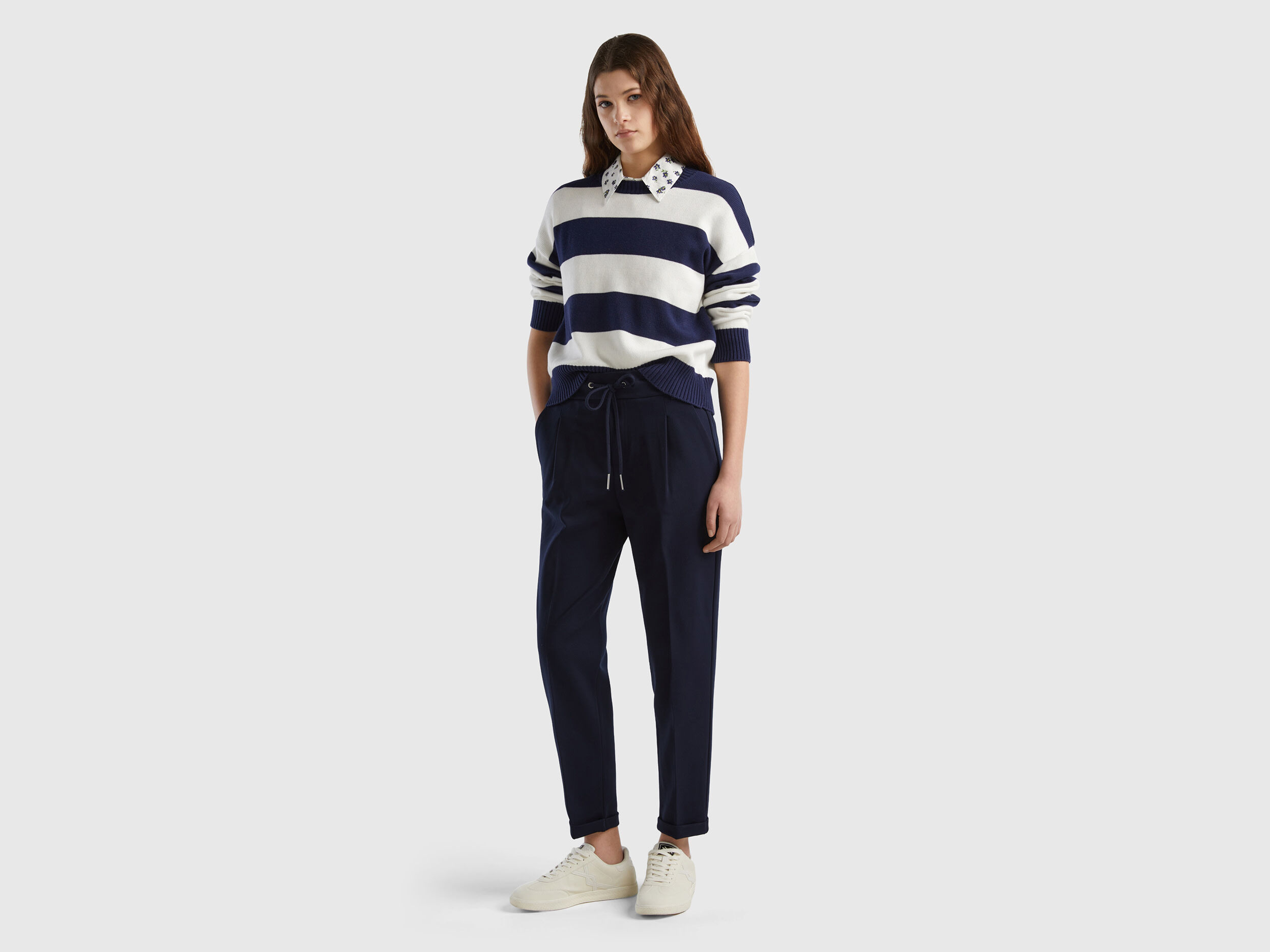 Yarn dyed trousers with drawstring
