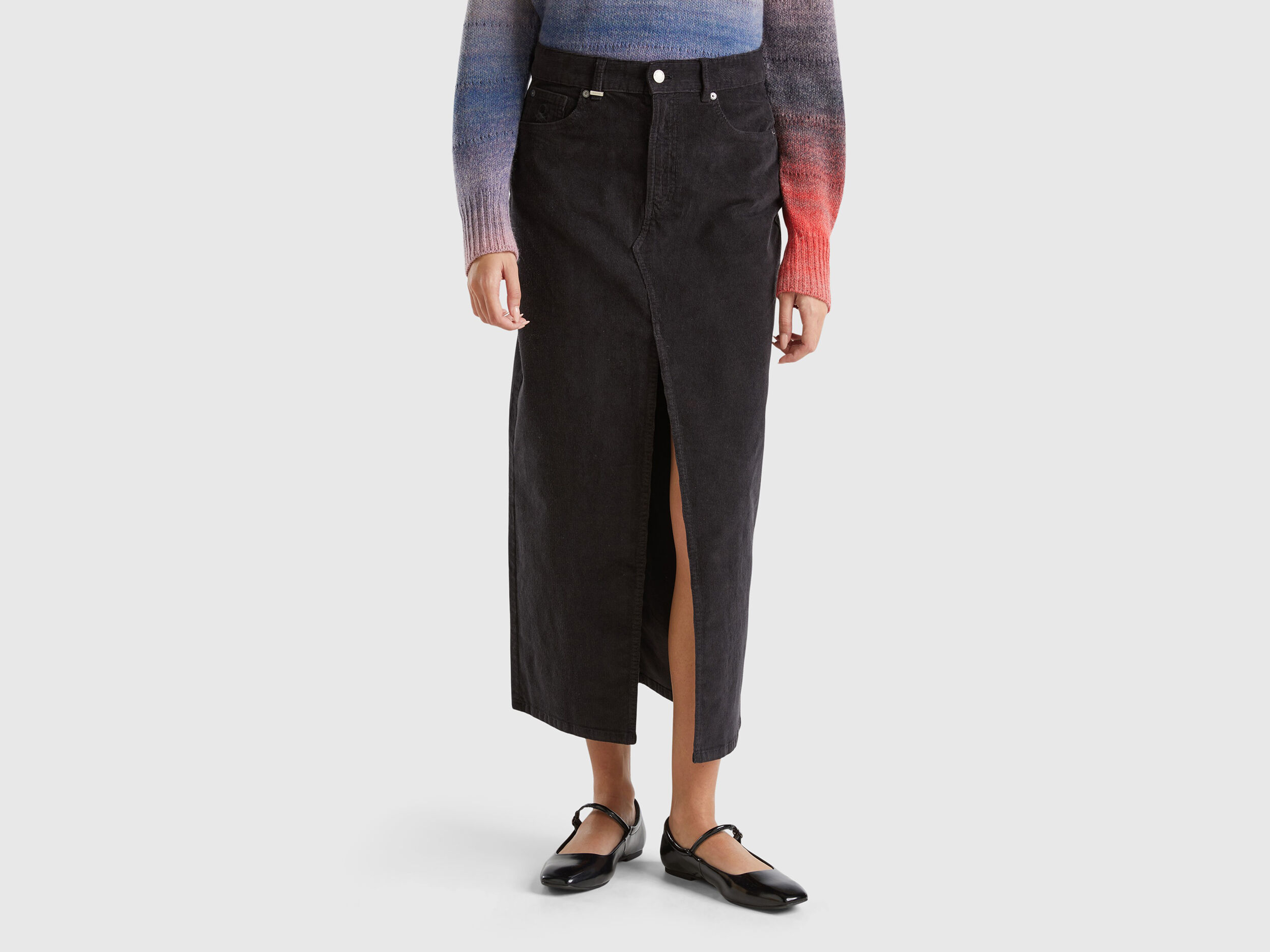 Long corduroy skirt - Black | Benetton
