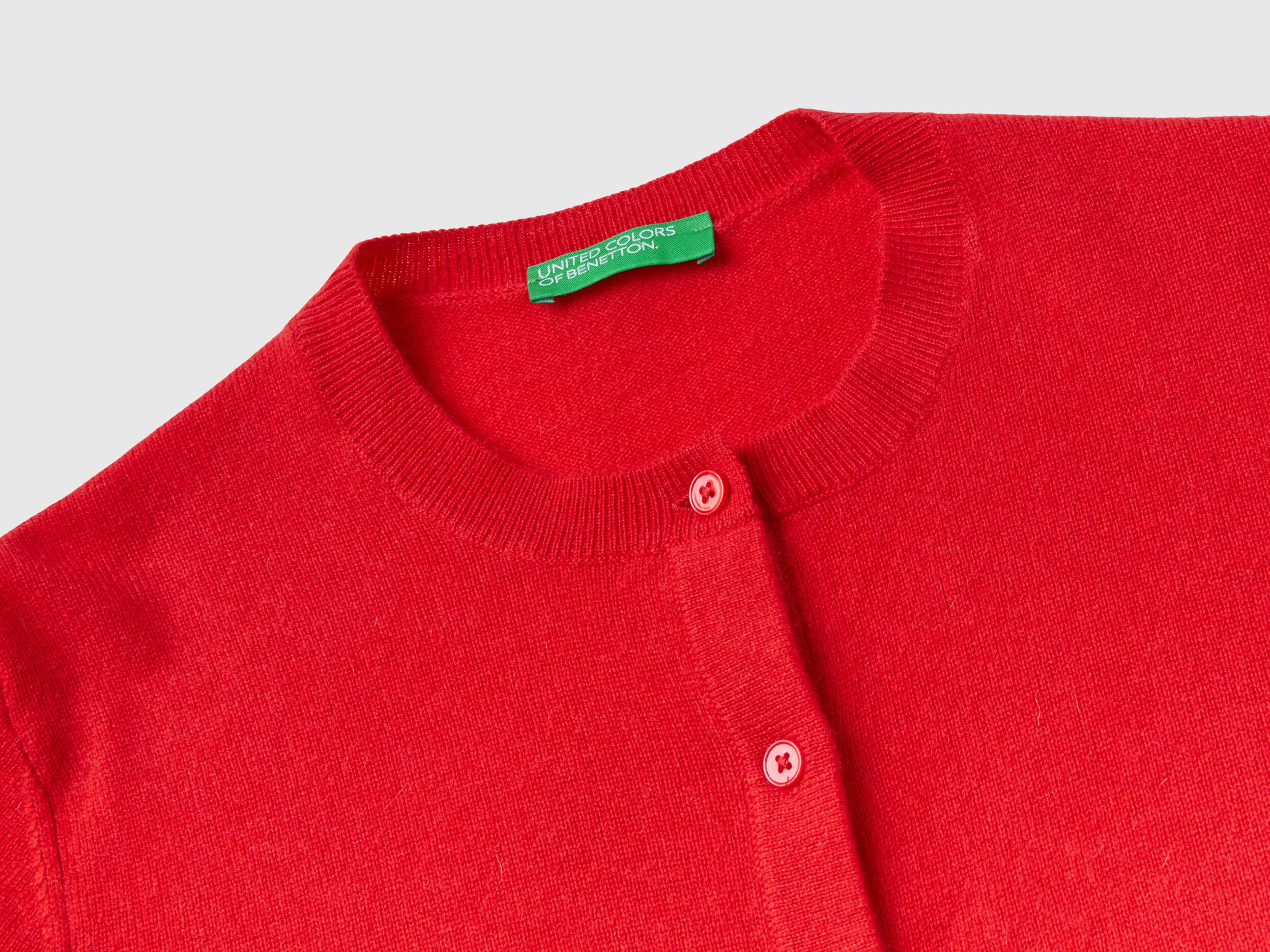 Coral red cardigan in pure cashmere - Red Coral | Benetton