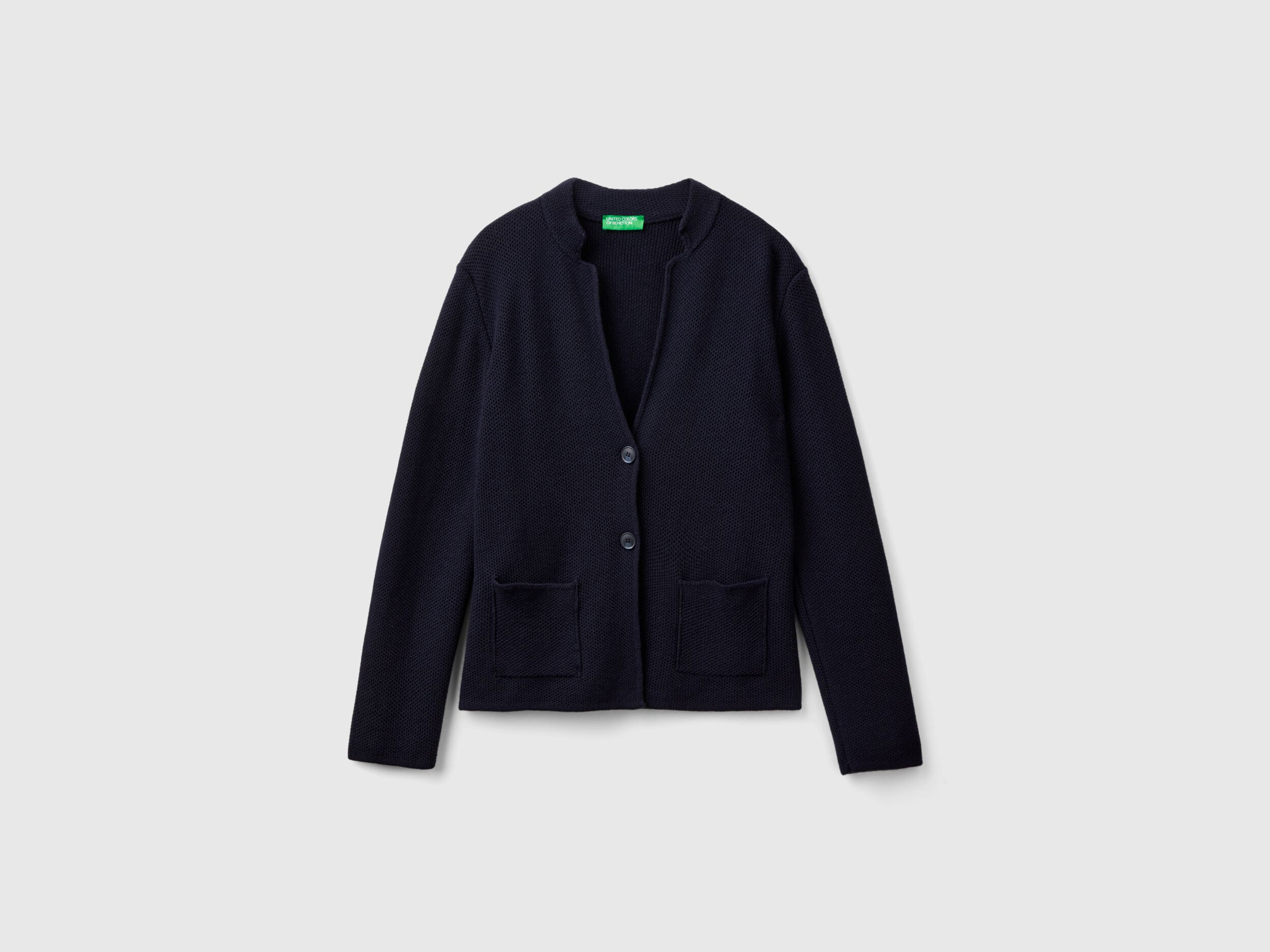 Knit jacket in wool and cashmere blend Dark Blue Benetton