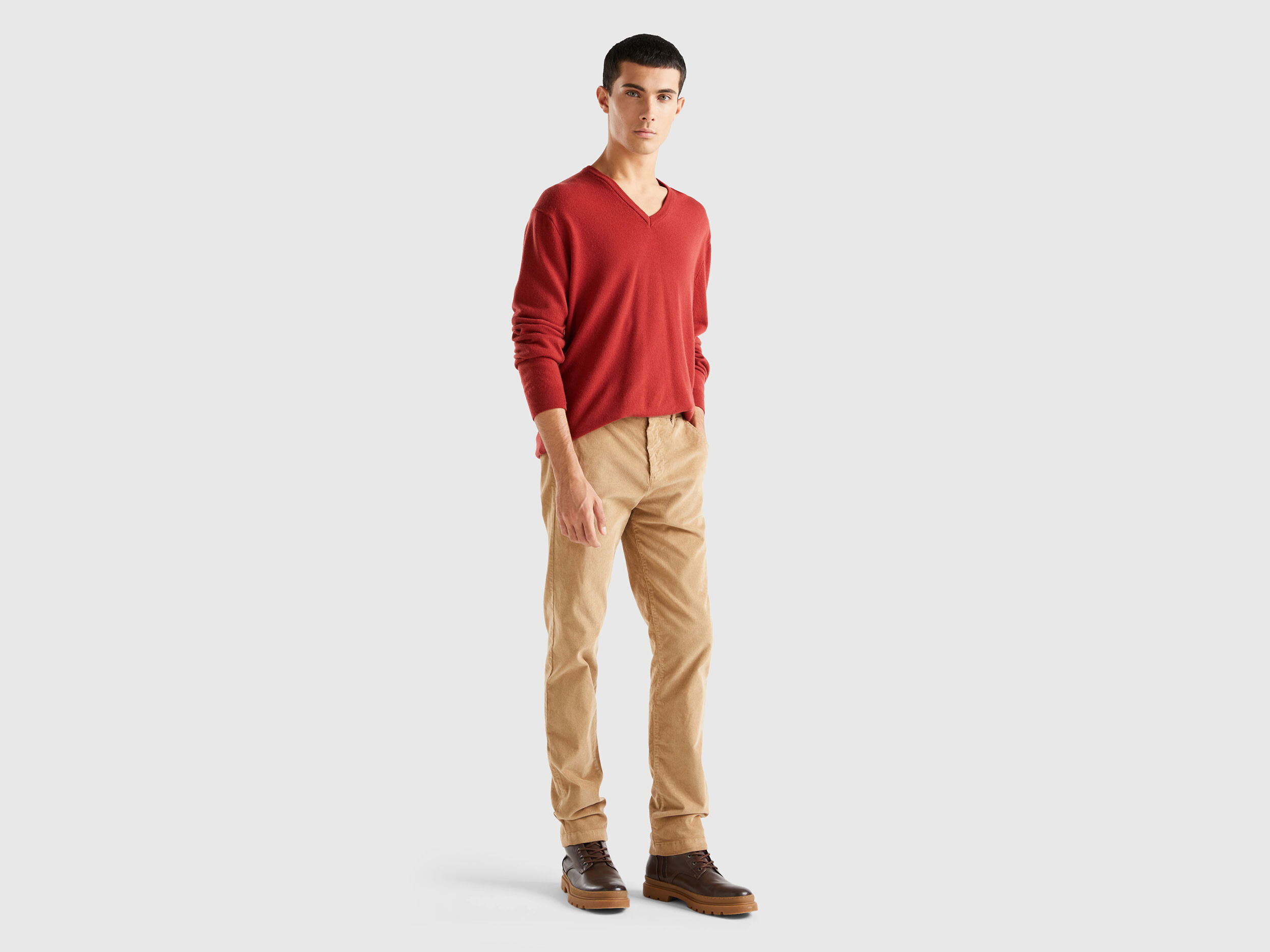 Stretch velvet trousers Camel Benetton