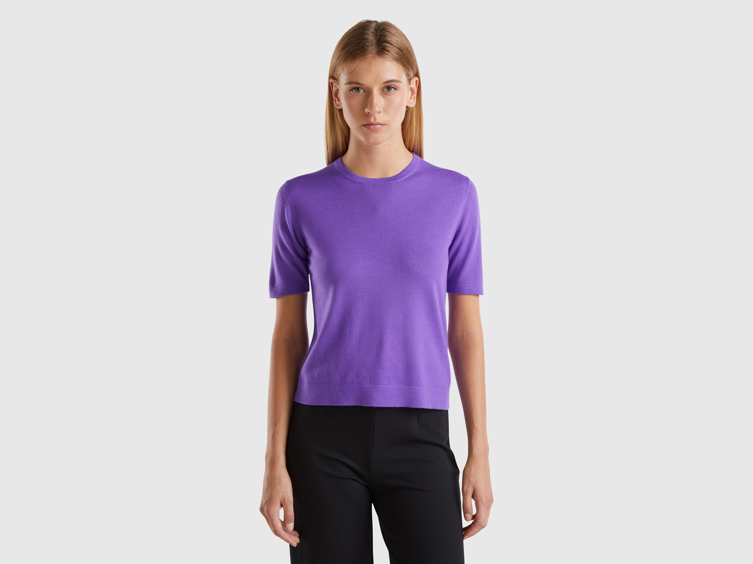 Purple short sleeve sweater clearance