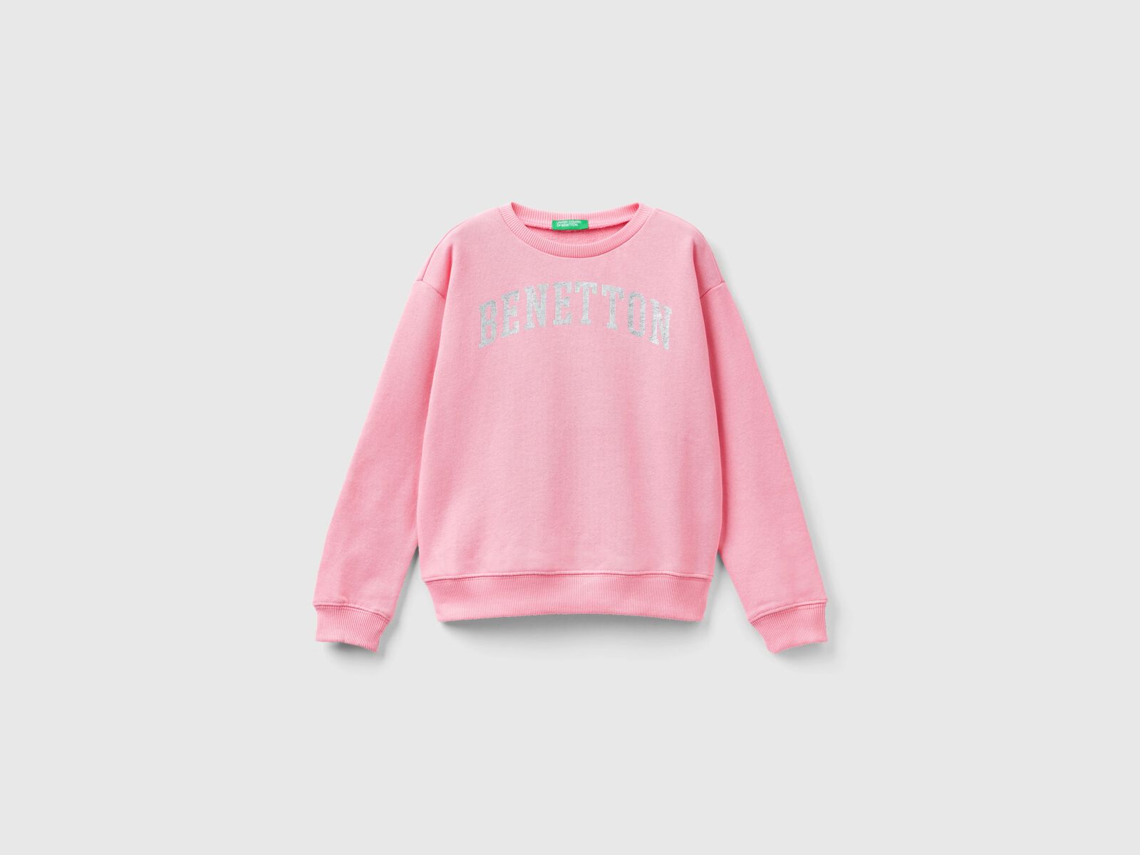 100% cotton sweatshirt with logo - Pink | Benetton