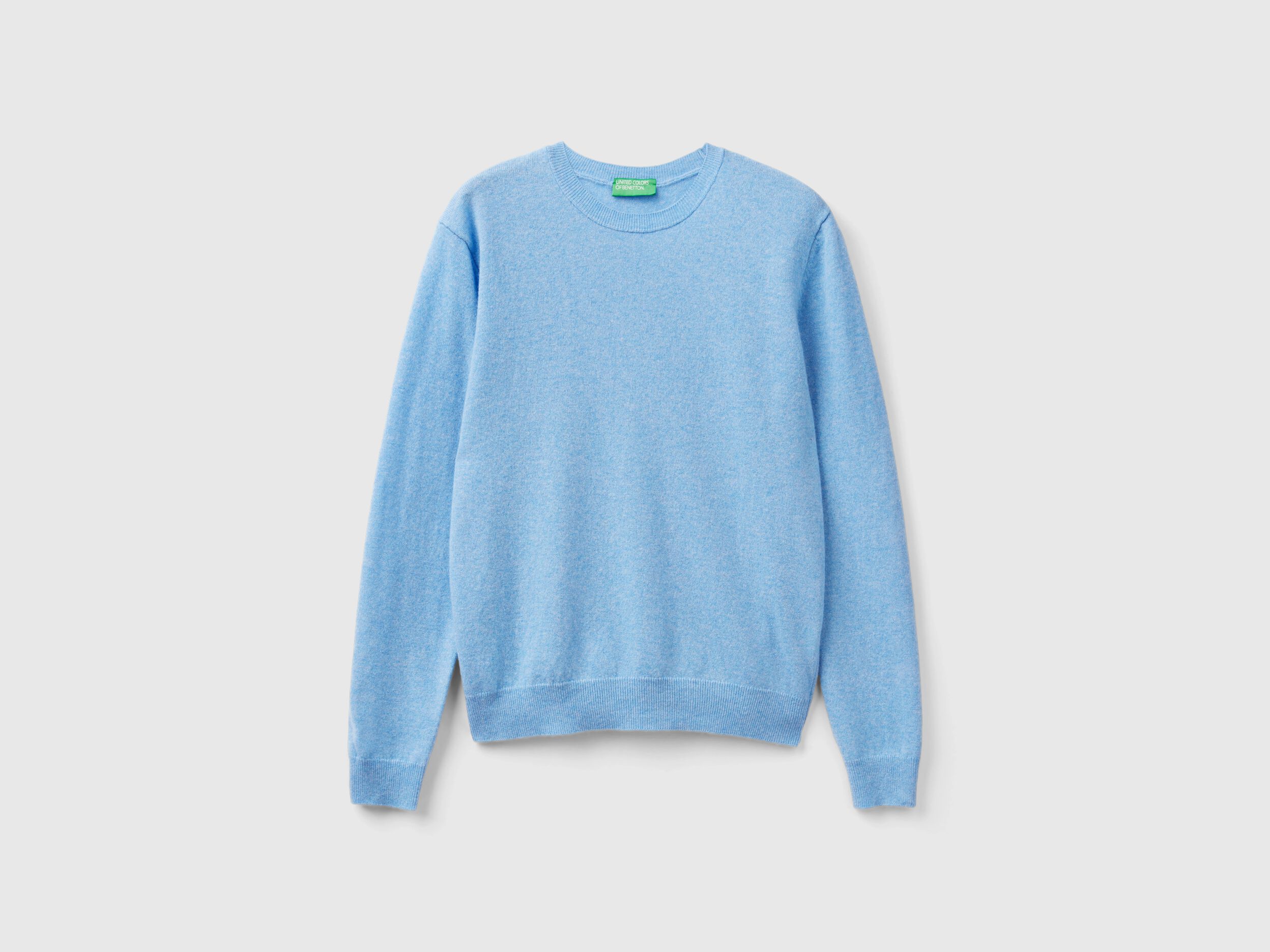 Marl sky blue crew neck sweater in pure Merino wool
