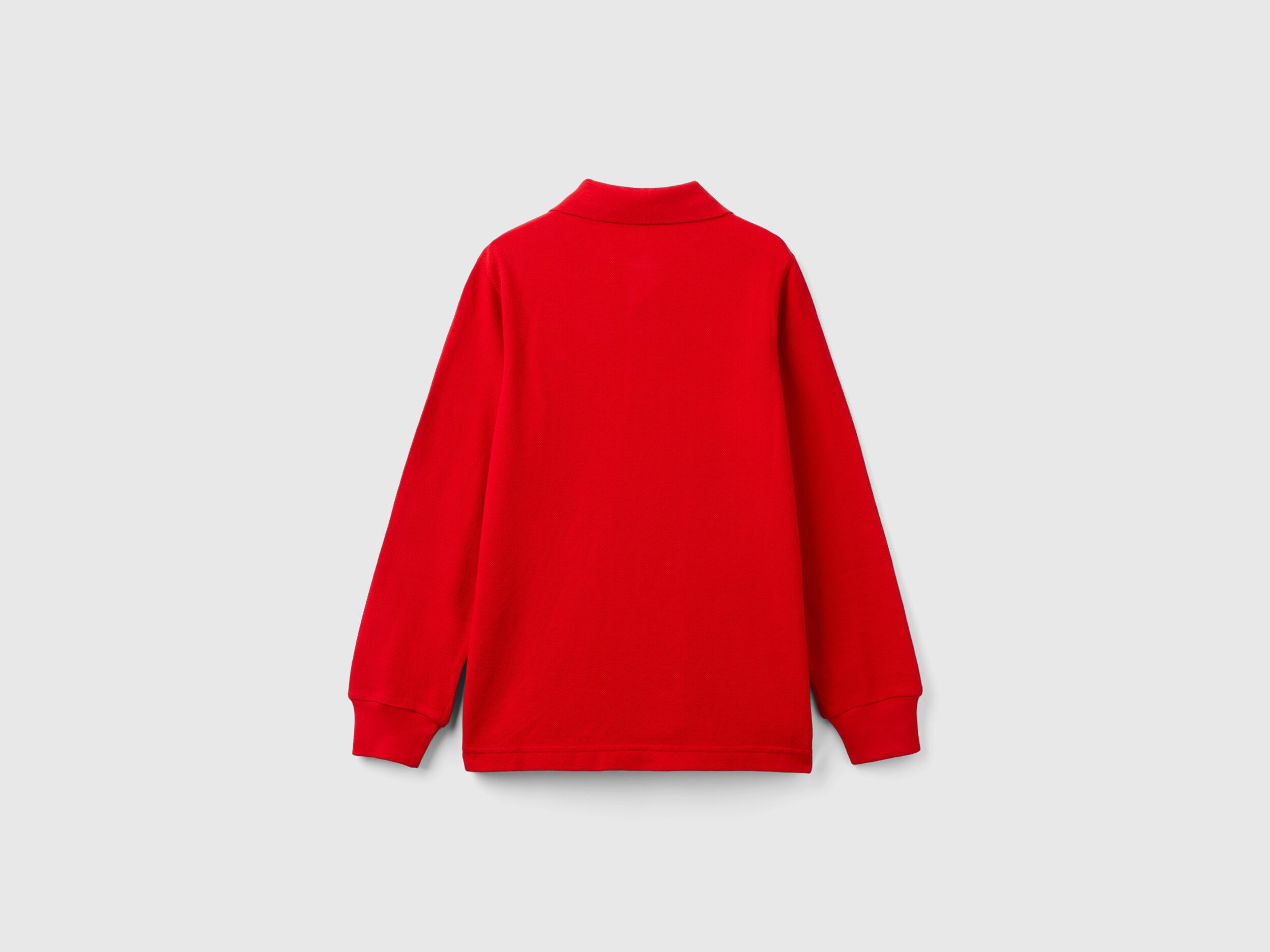 100% organic cotton long sleeve polo - Red | Benetton