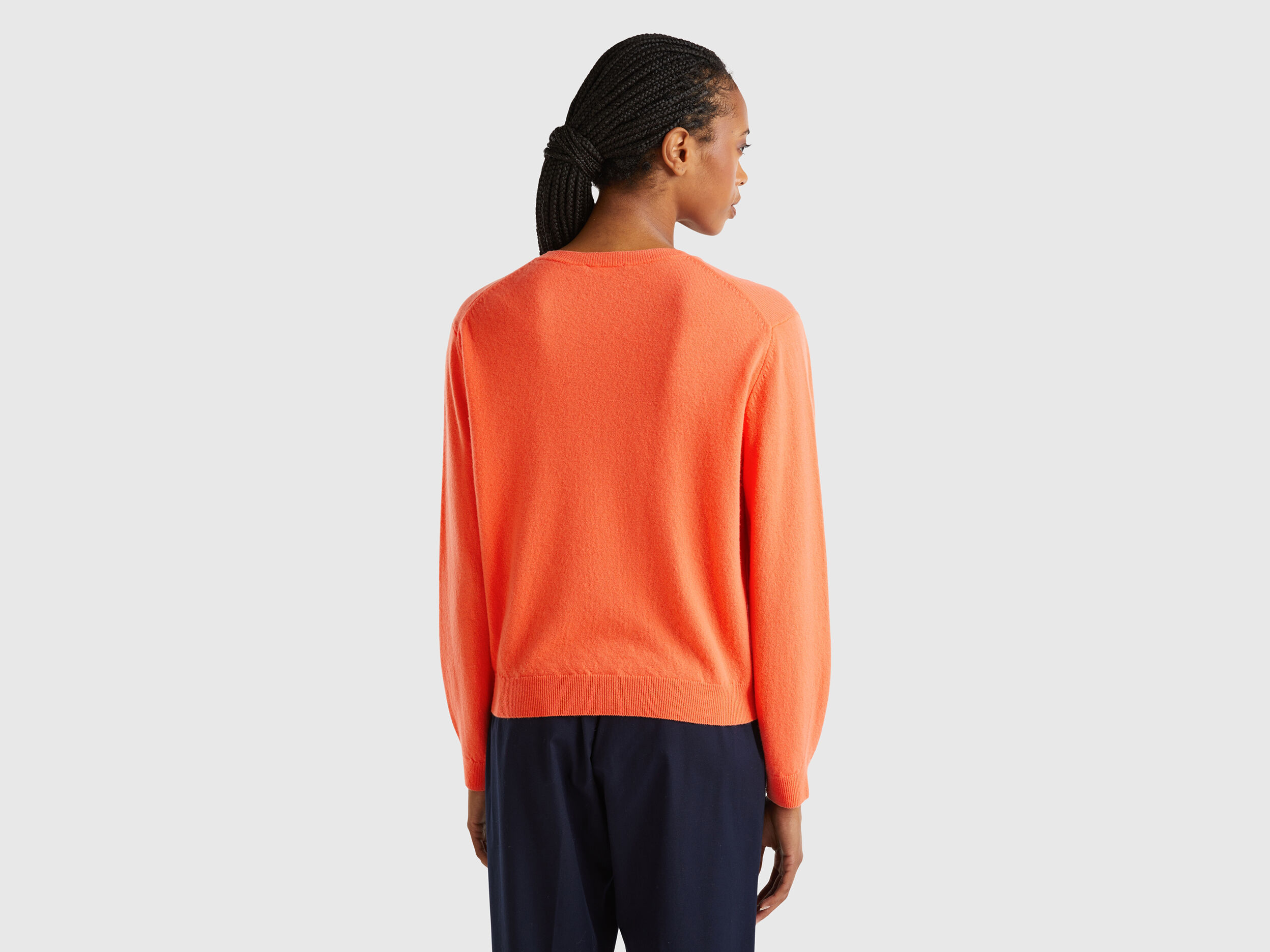 Relaxed fit pure Merino wool sweater Orange Benetton