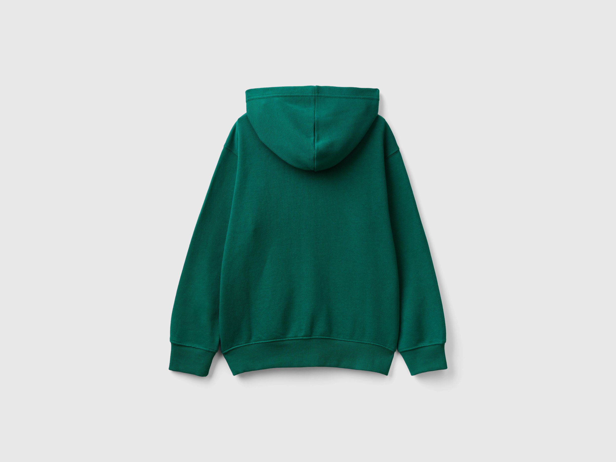 Hoodie with zip and embroidered logo Dark Green Benetton