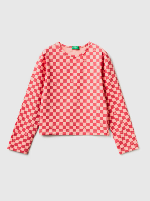 Checkered stretch cotton t-shirt
