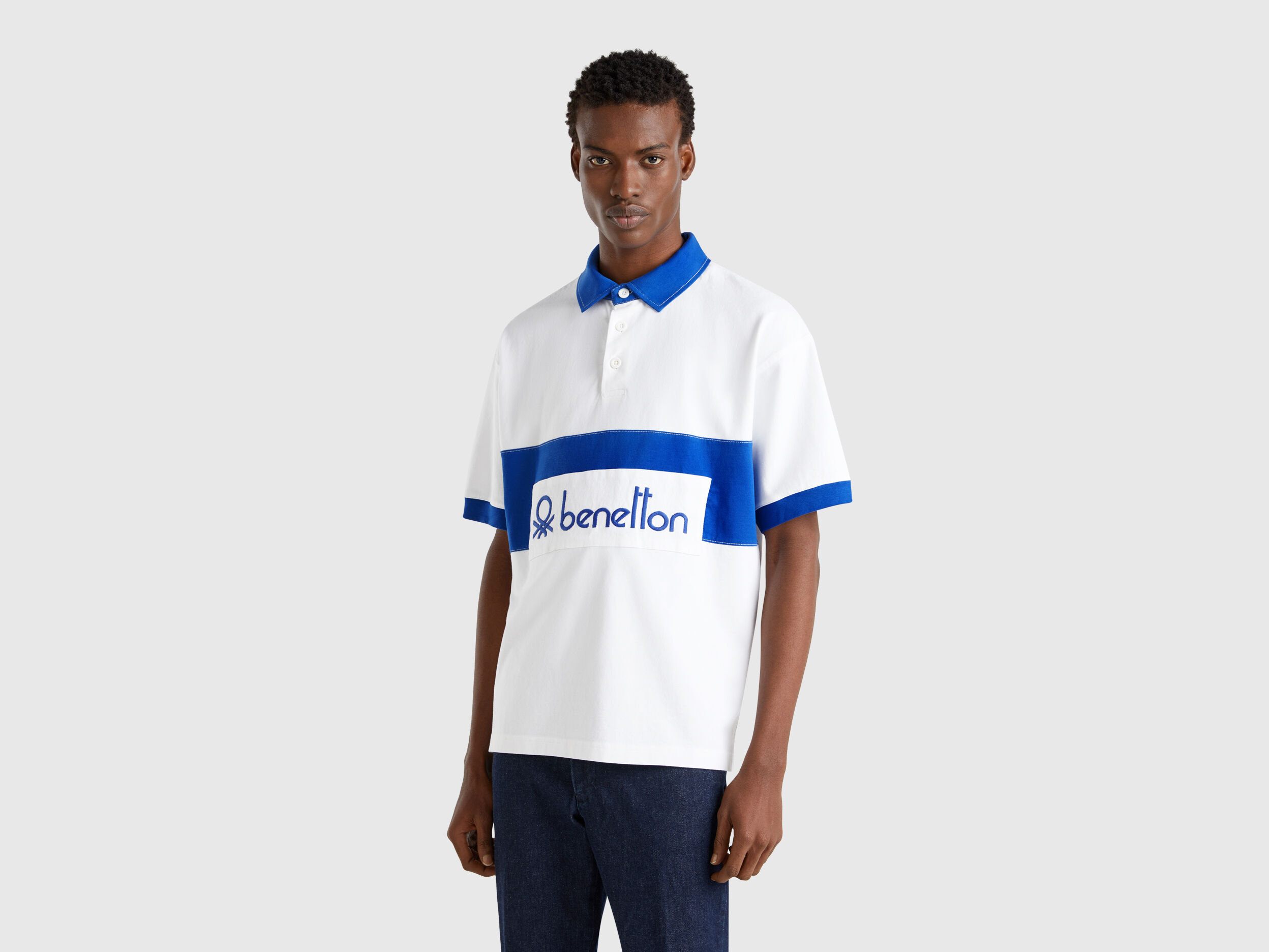 Blue and white rugby polo - Bright Blue | Benetton