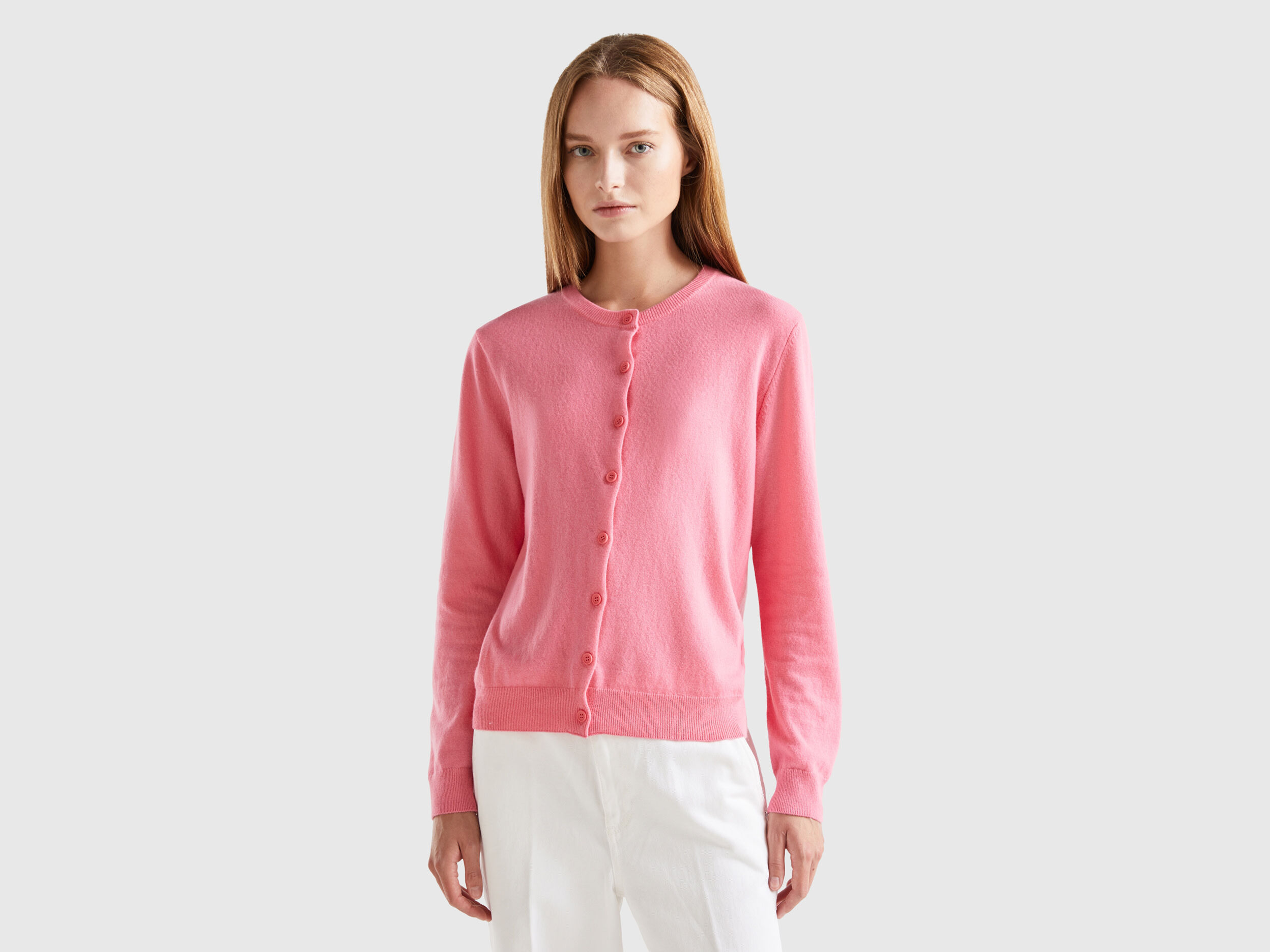 Red cardigan in cashmere and wool blend Pink Benetton