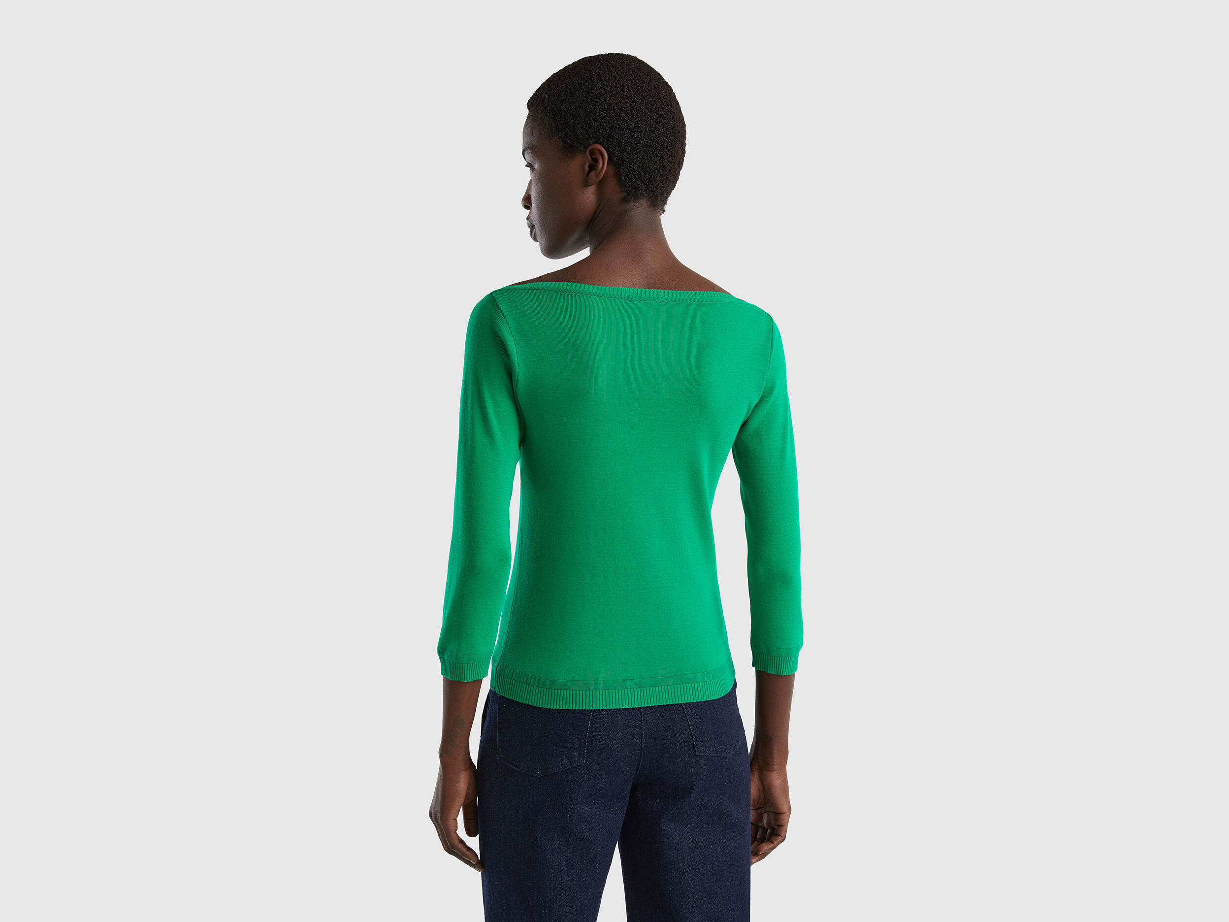 100 cotton boat neck sweater Green Benetton