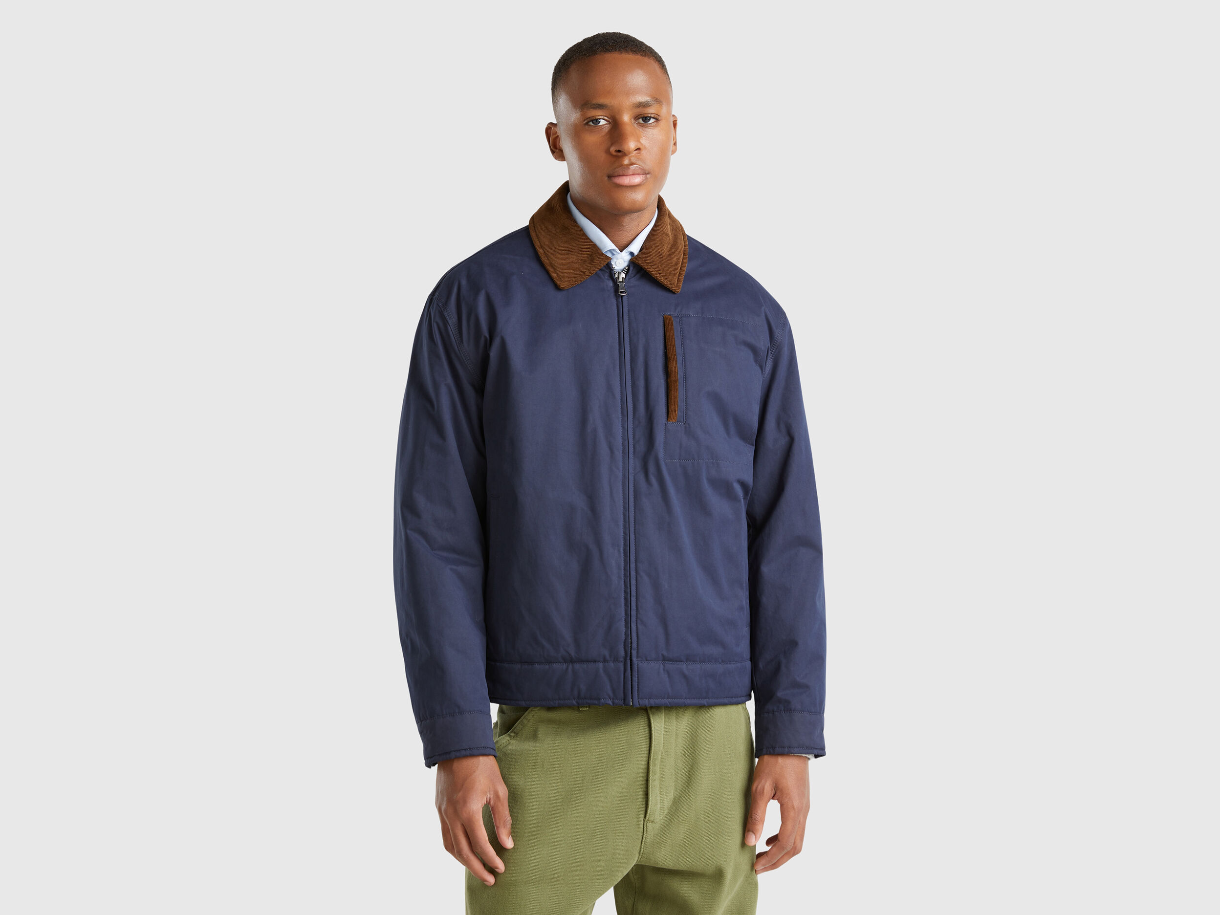 Jacket with check lining - Dark Blue | Benetton