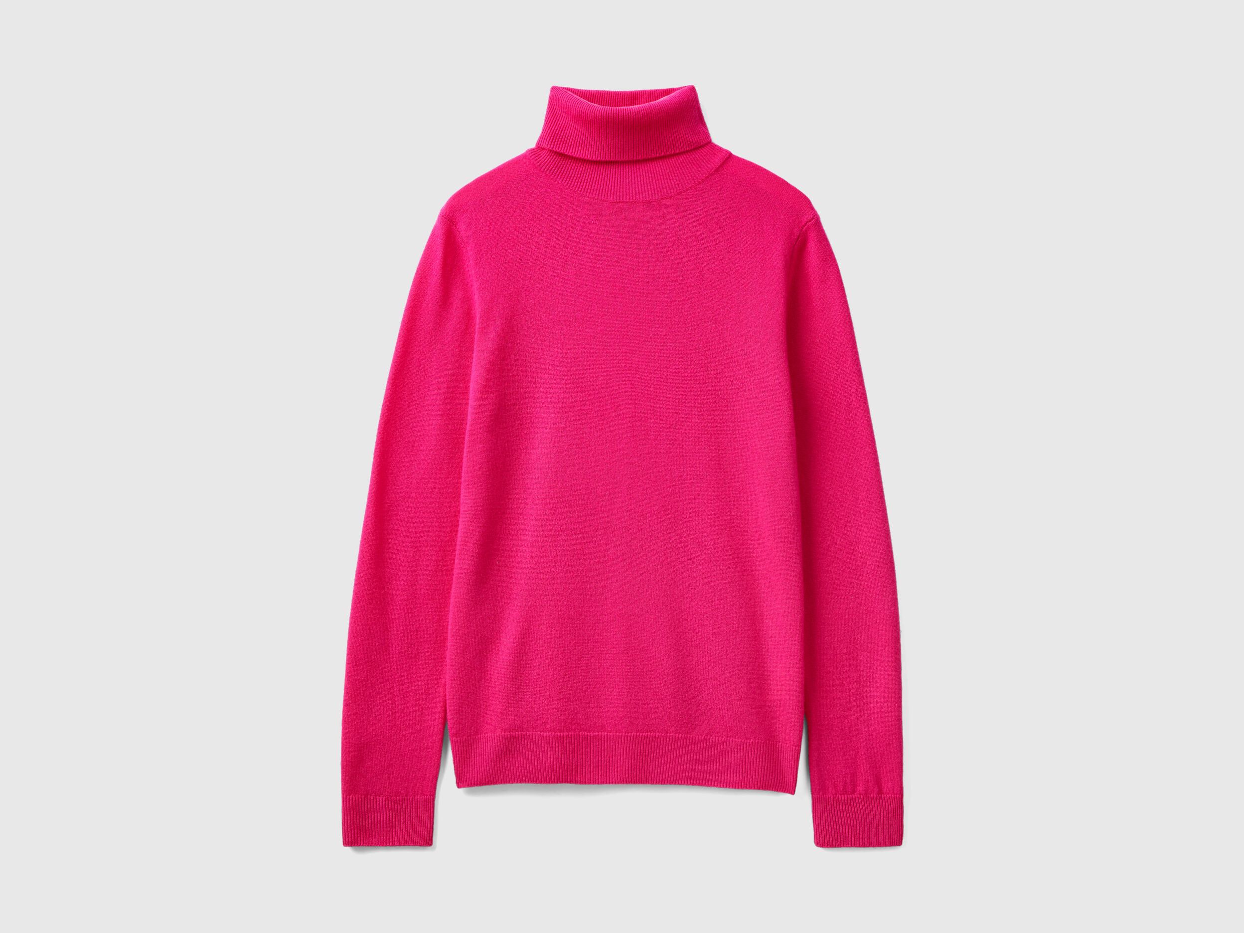 Fuchsia turtleneck in pure Merino wool Fuchsia Benetton