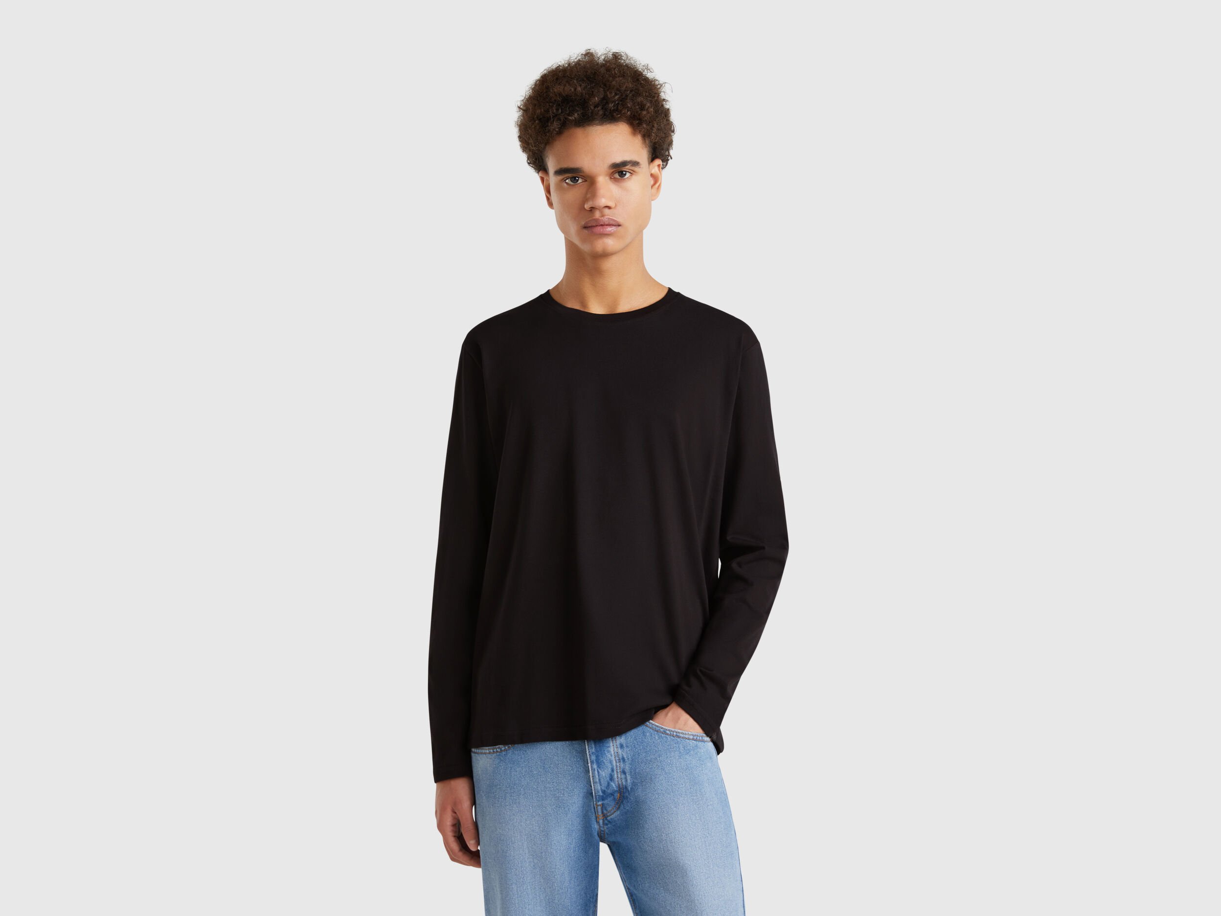 消費税無し sleeve Long pure Benetton | Black - t-shirt cotton Clothing