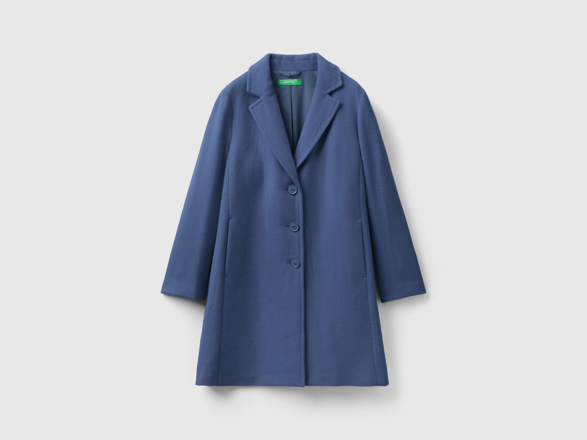 Short coat in wool blend cloth Light Blue Benetton