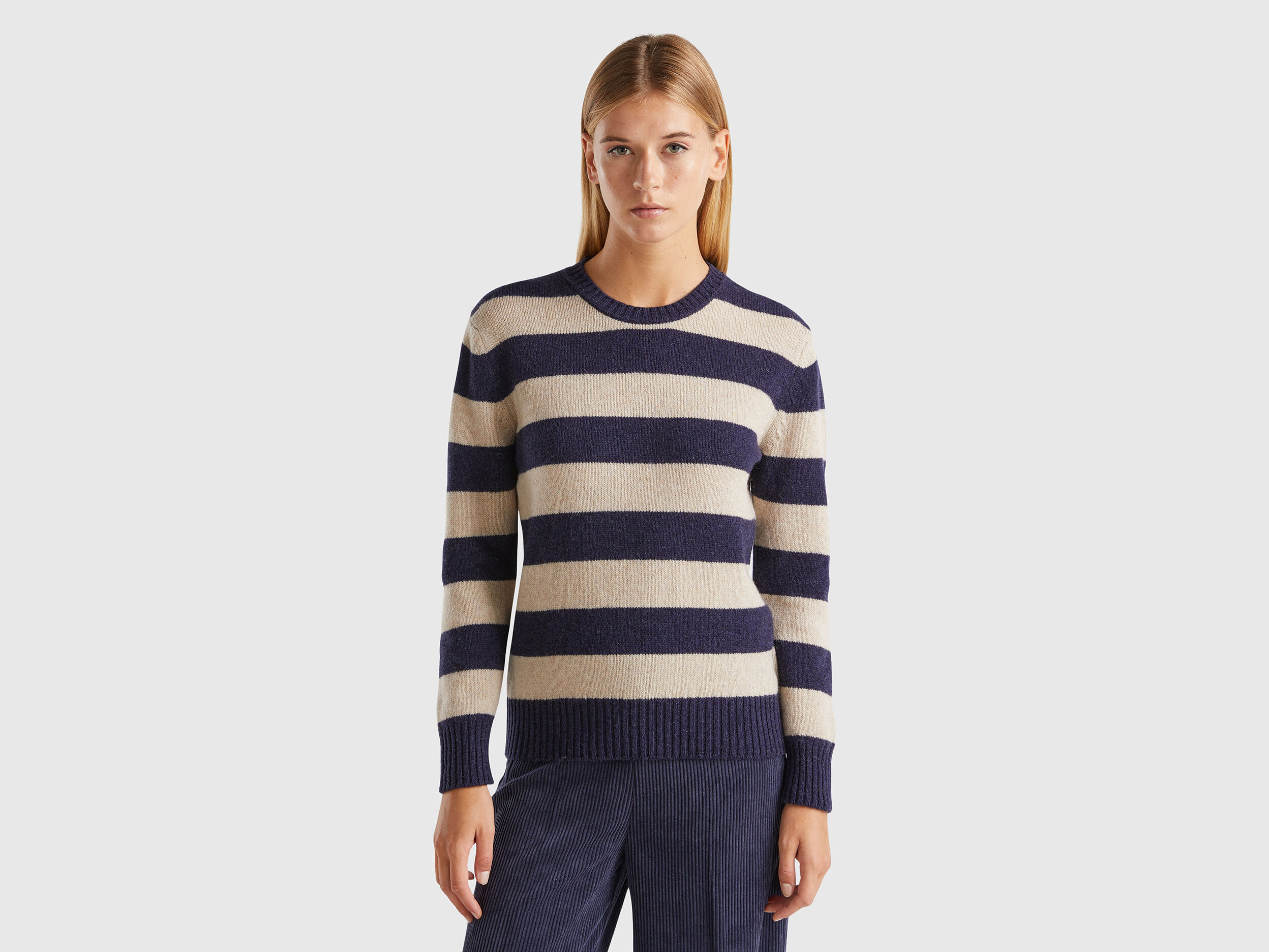 Striped sweater in pure Shetland wool