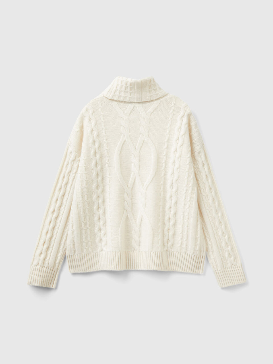 White Sweater - Turtle Neck Sweater - Beige Cable Knit Sweater
