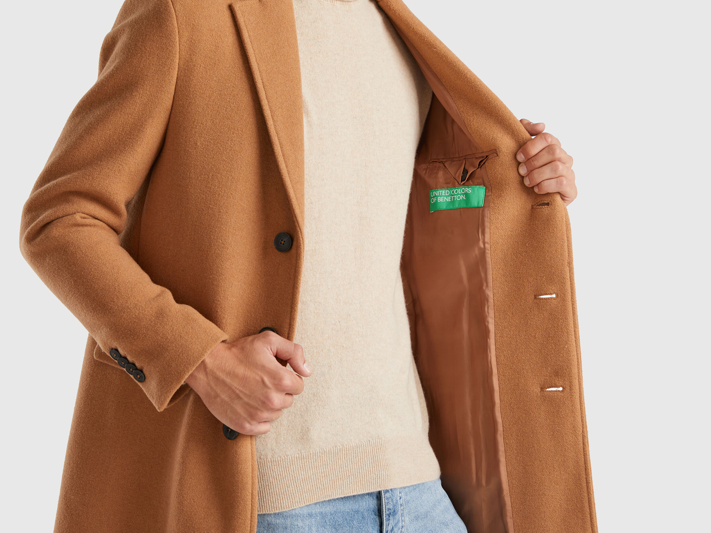 新版 in coat Lined wool Benetton | Camel - blend ジャケット・アウター