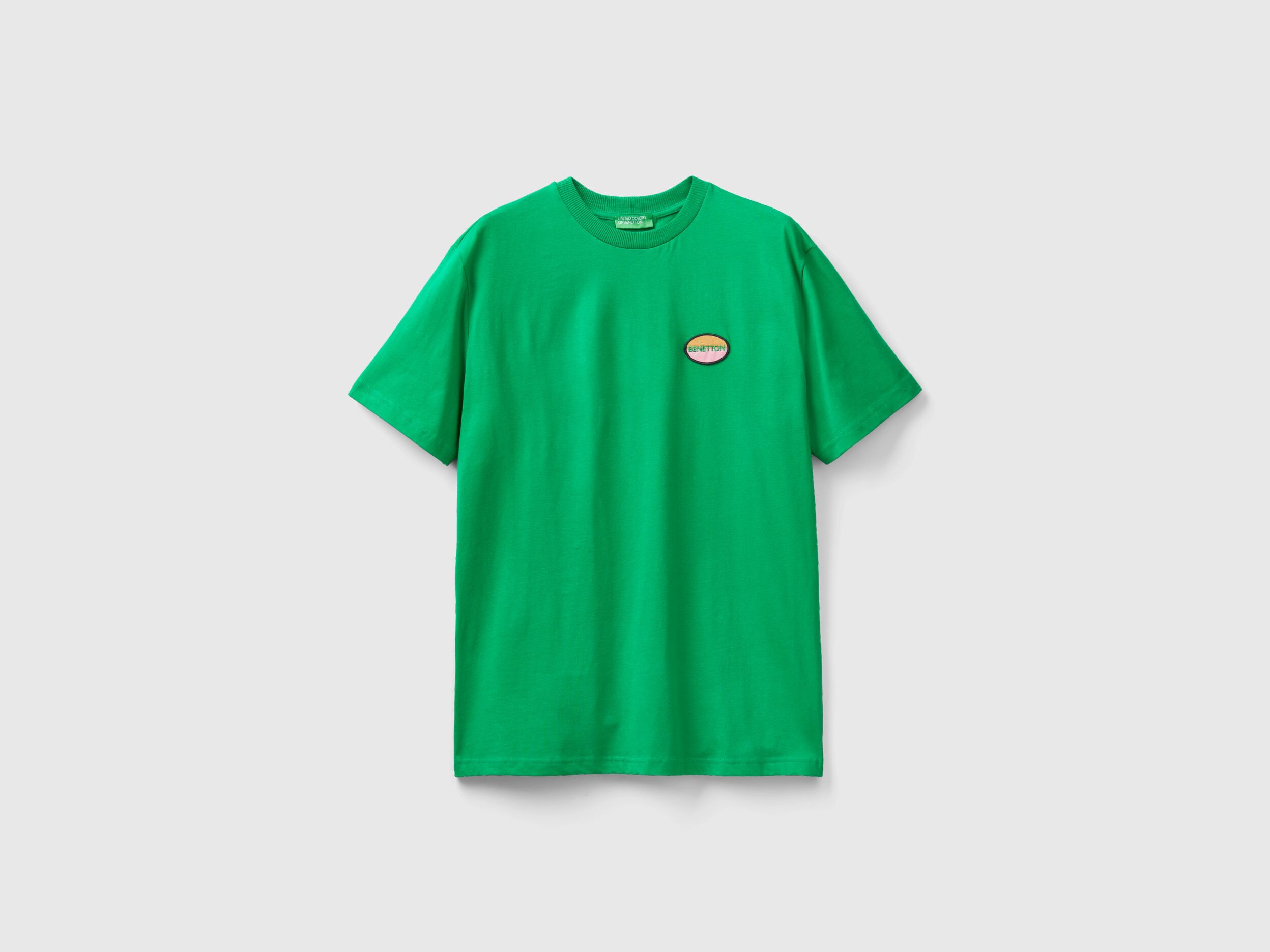 Green t shirt with patch Green Benetton