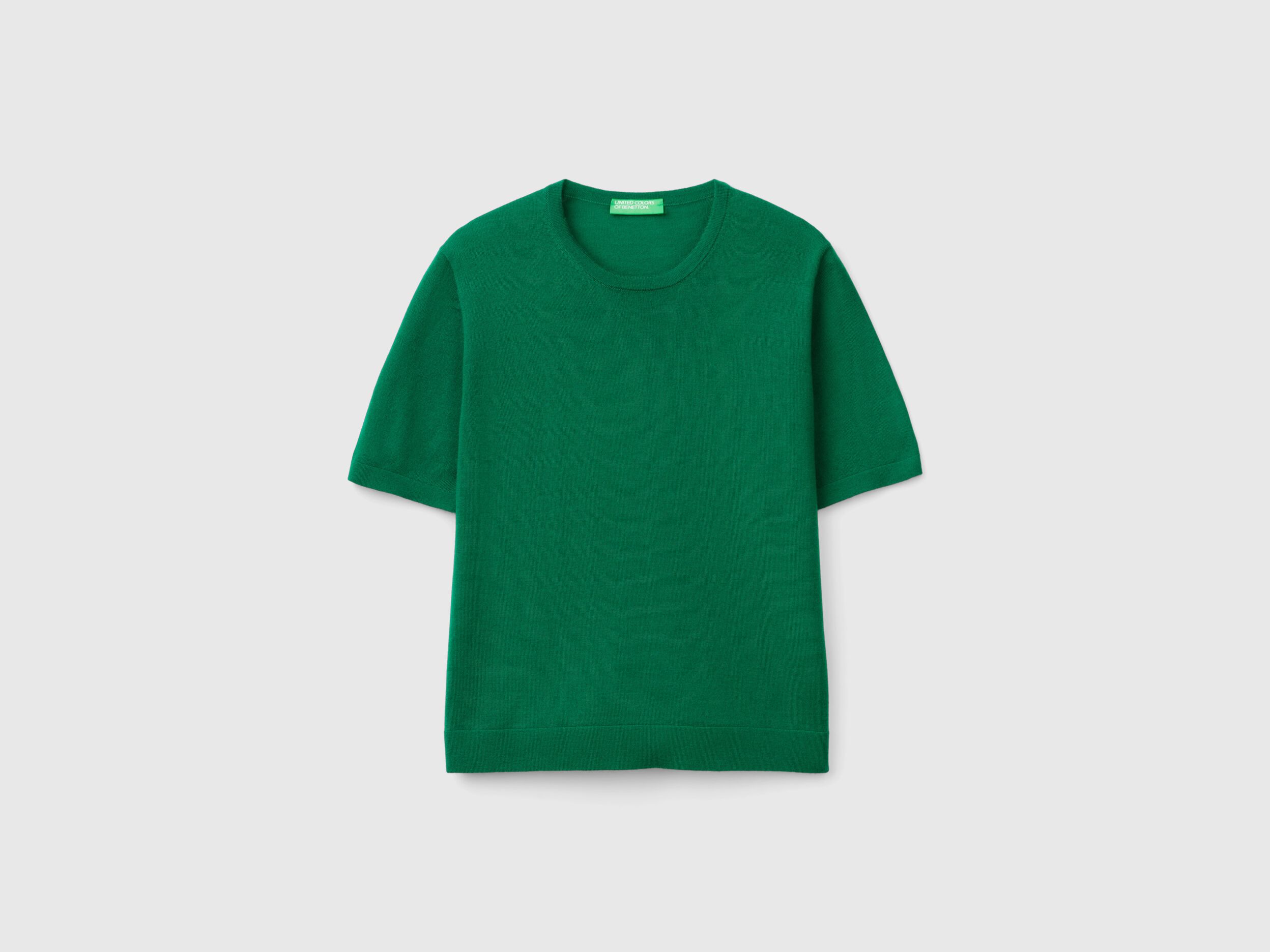 Short sleeve sweater in pure Merino wool Green Benetton