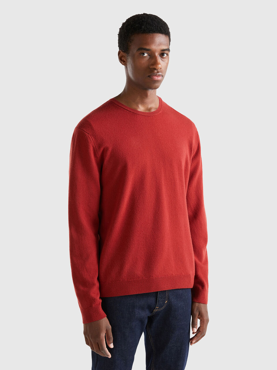 Red crew neck sweater in pure Merino wool - Red