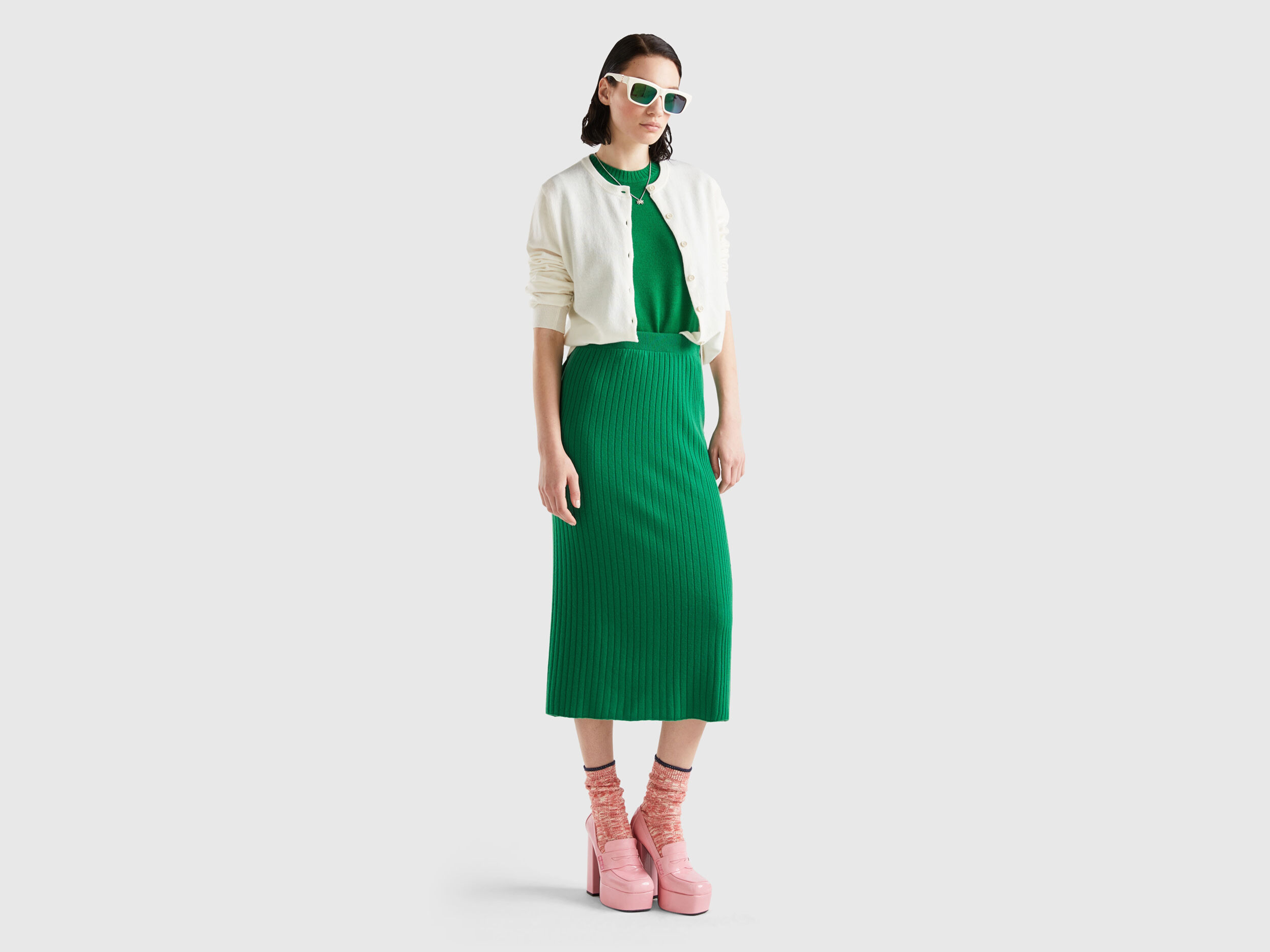 Knit pencil skirt Green Benetton