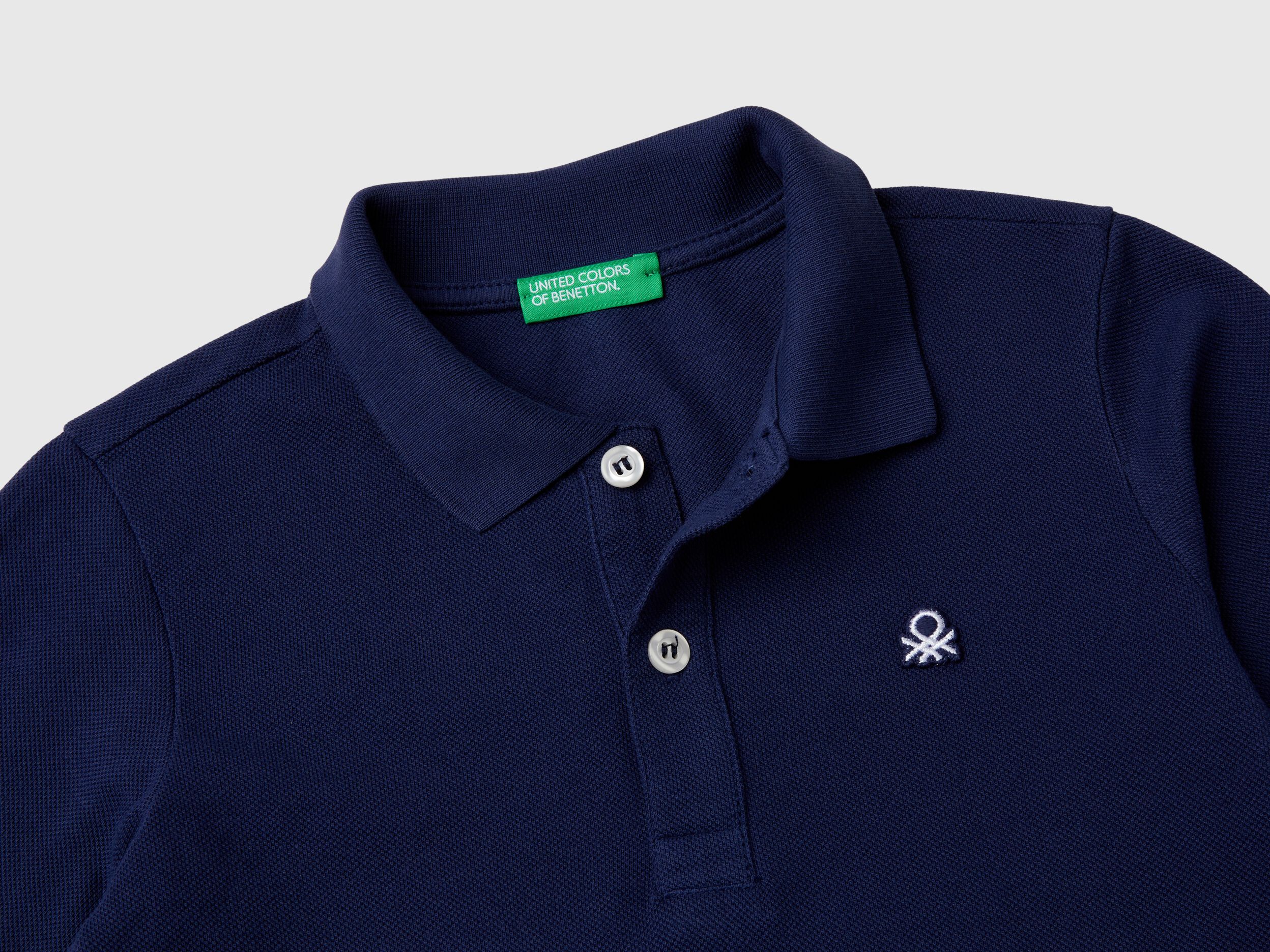 Benetton Long Sleeve Polo in Organic Cotton Dark Blue Kids