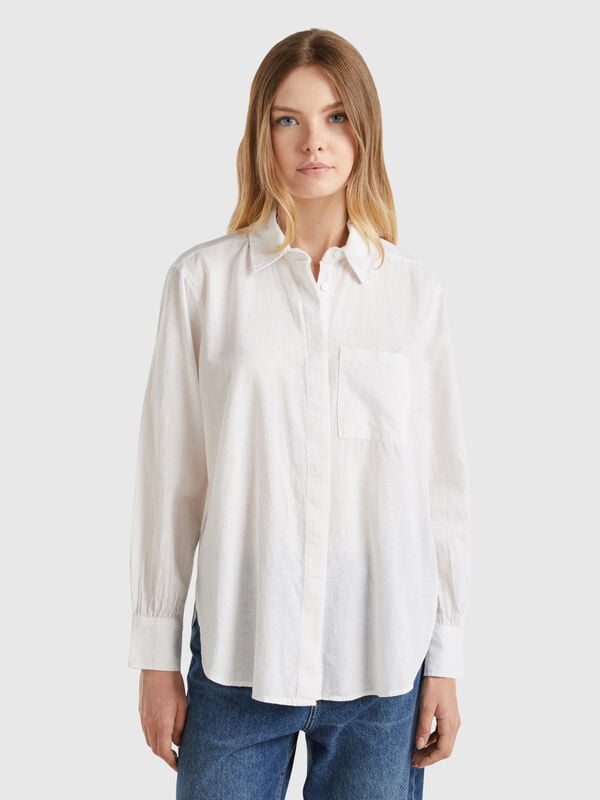 Camisa de lino mixto de rayas Mujer