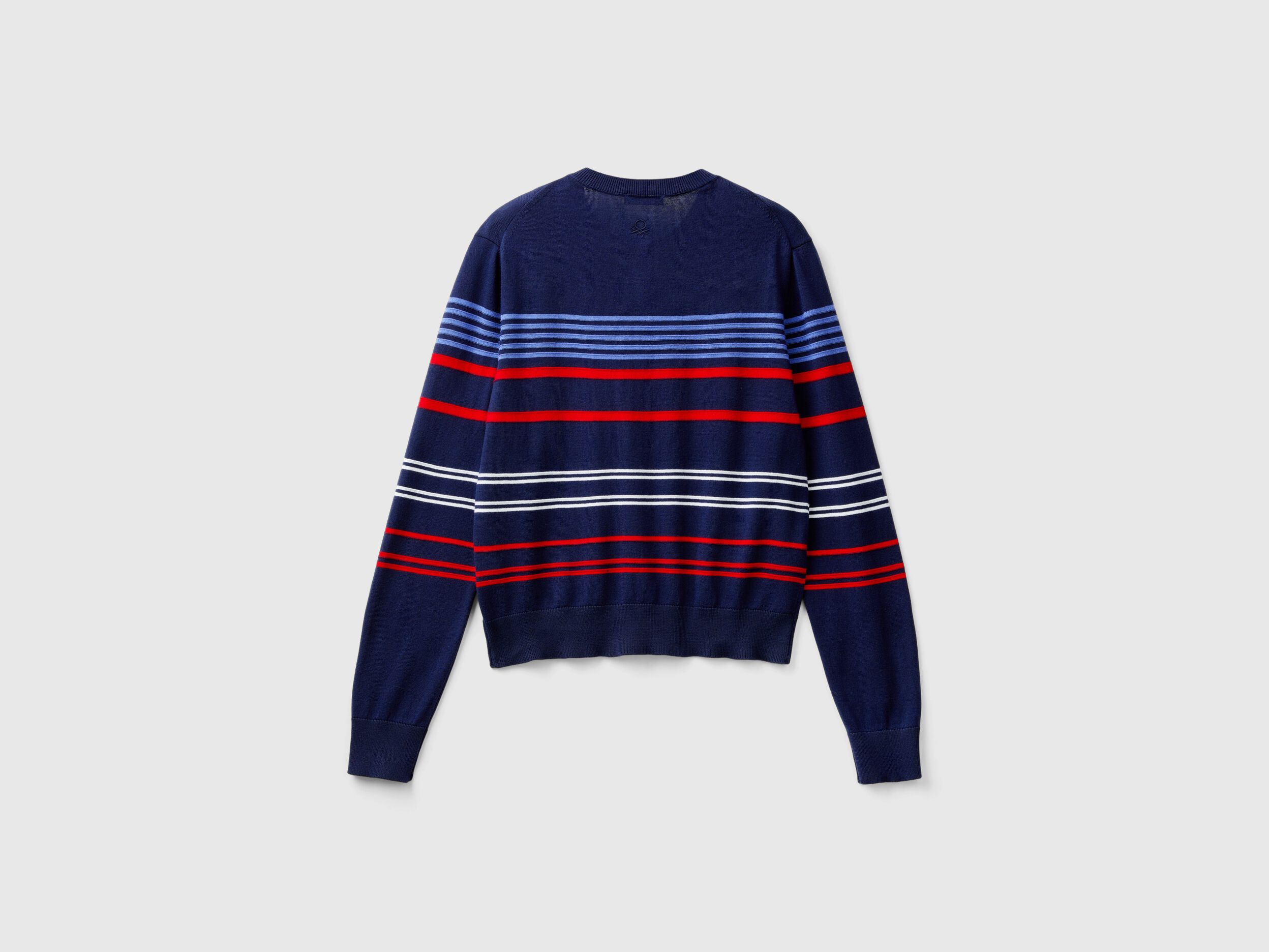 Striped cardigan in pure cotton - Dark Blue | Benetton