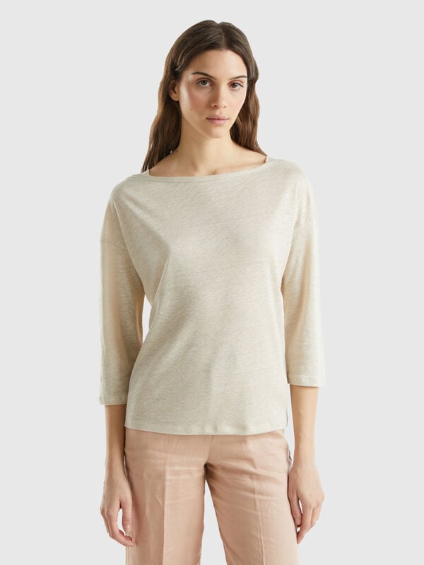 3/4 sleeve t-shirt in pure linen Women