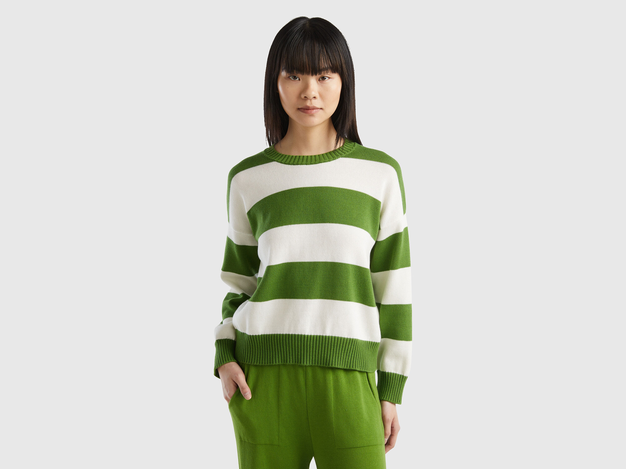 Striped sweater in tricot cotton