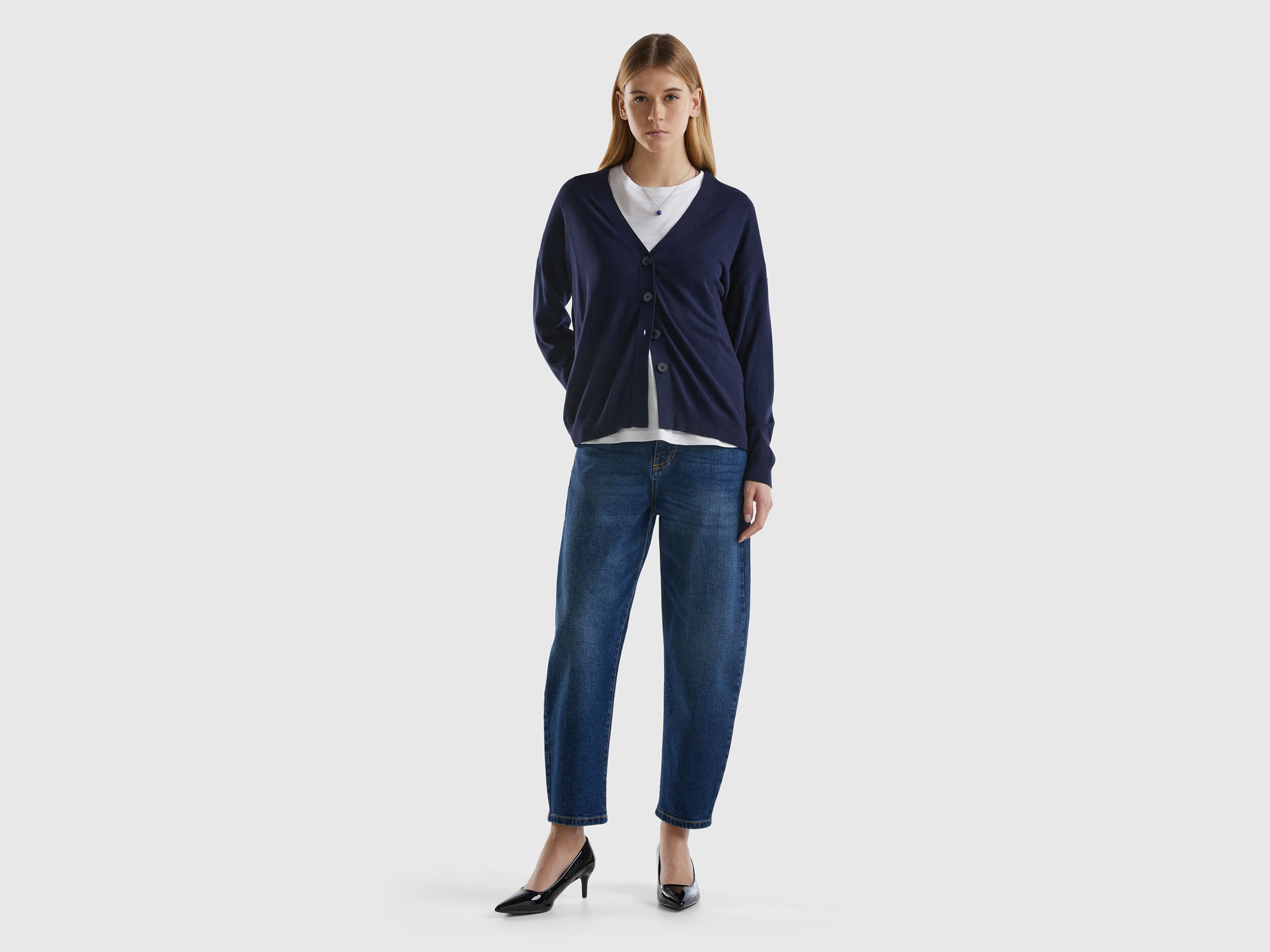 Cotton and Modal blend cardigan Dark Blue Benetton