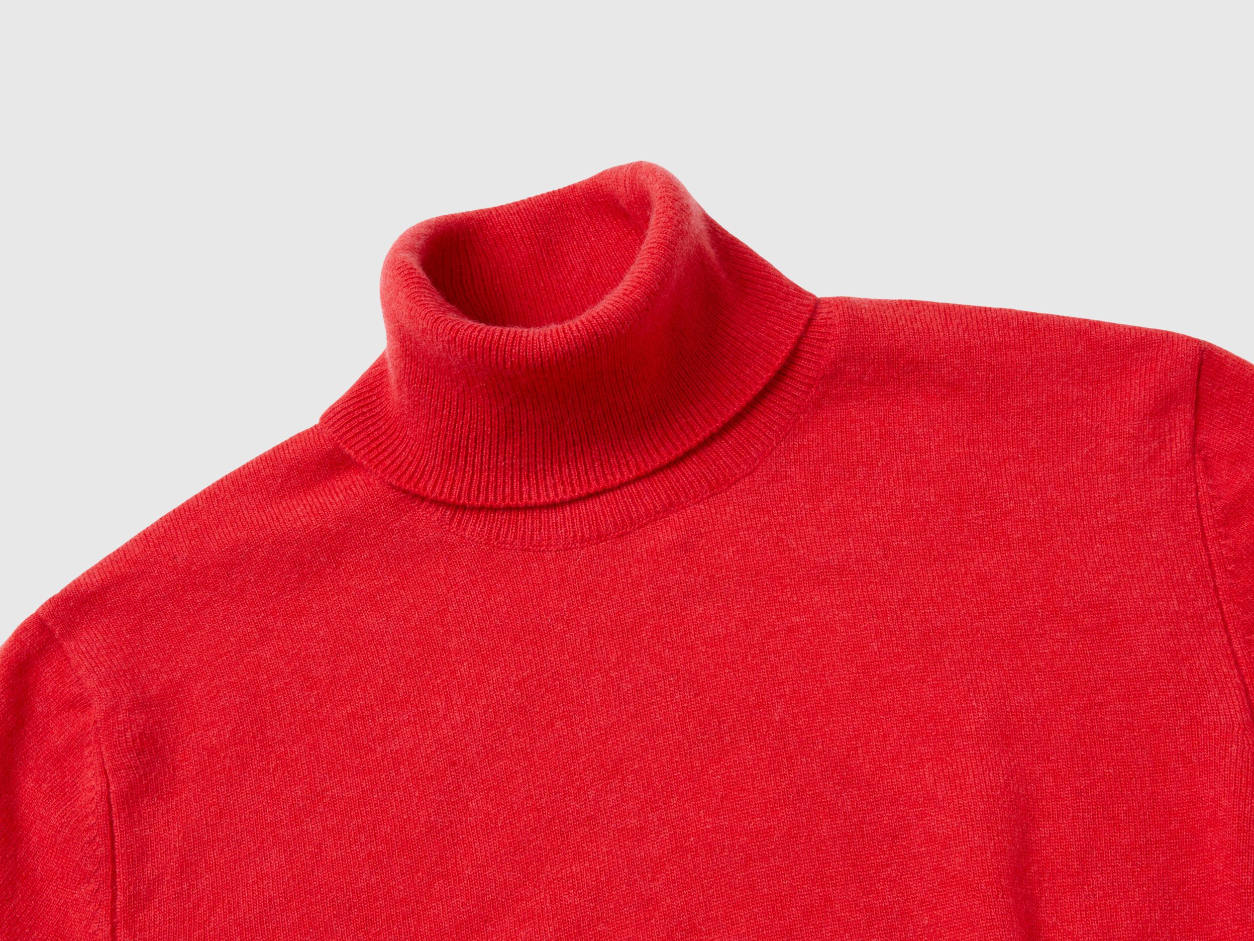 Red short sleeve turtleneck in cashmere blend Red Benetton