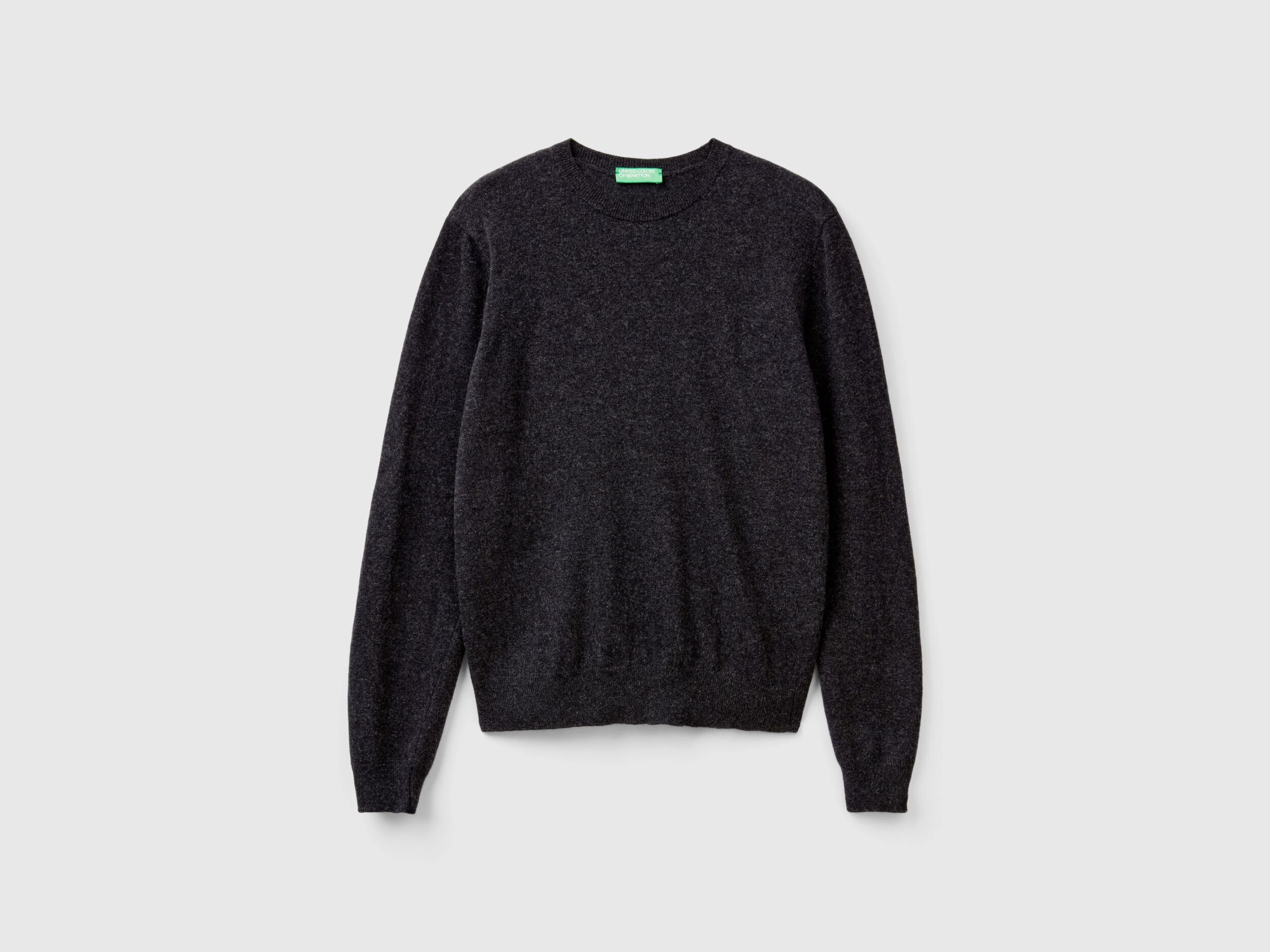 Charcoal gray crew neck sweater in pure Merino wool Dark Gray Benetton