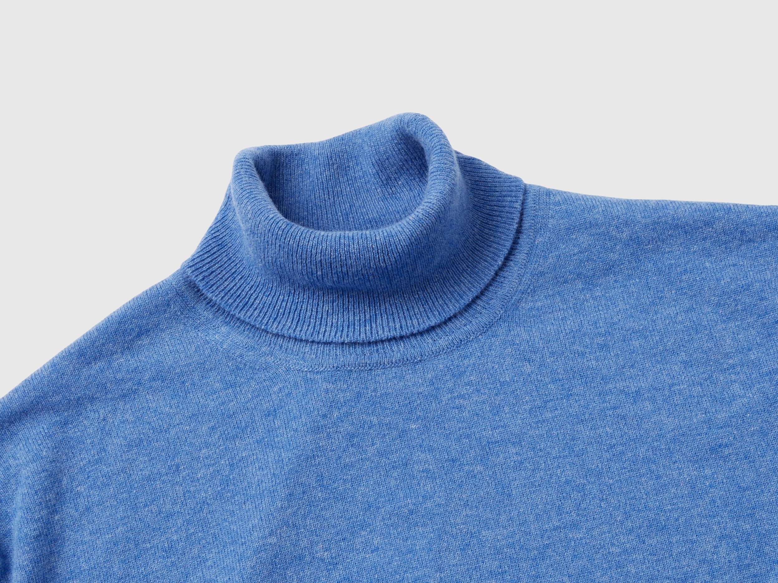 Marl blue turtle neck in pure Merino wool - Blue | Benetton