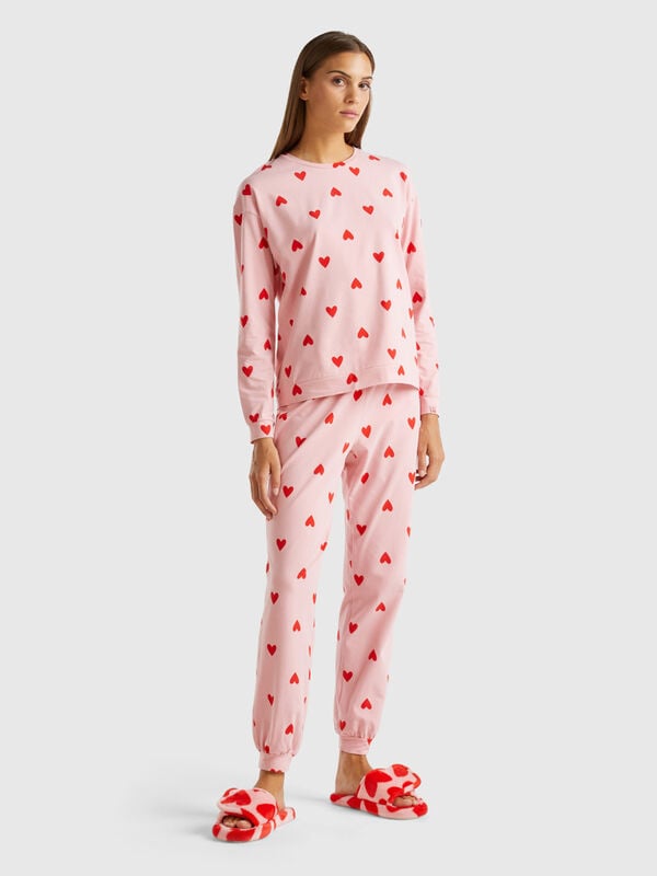 Trousers in warm cotton with hearts Women