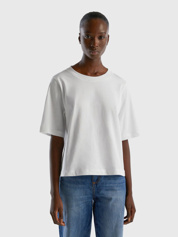 100% cotton boxy fit White t-shirt Benetton - 