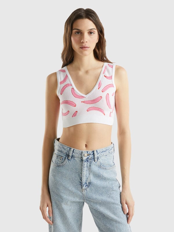 White bra top with banana pattern Women