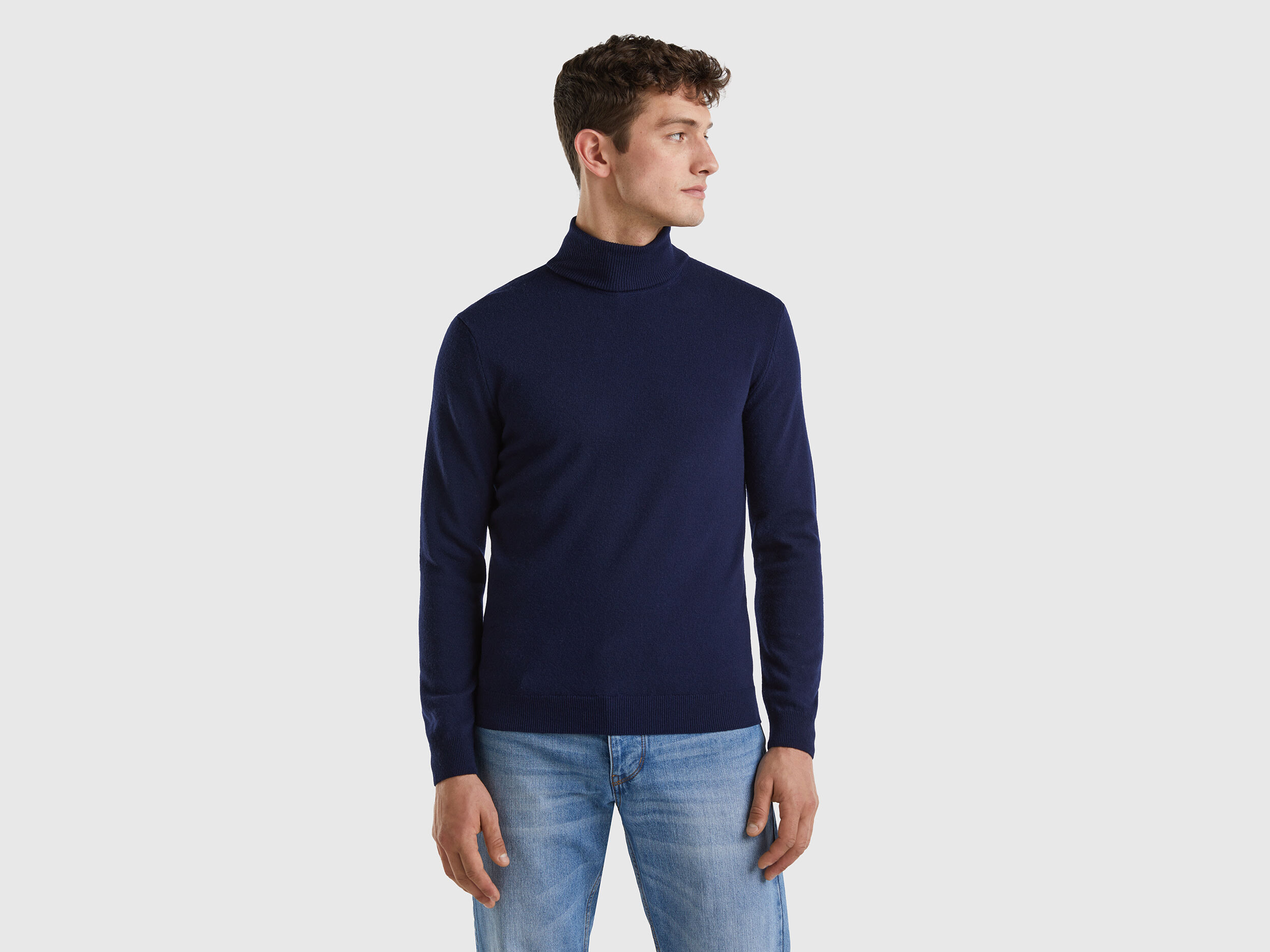 Blue turtleneck mens top