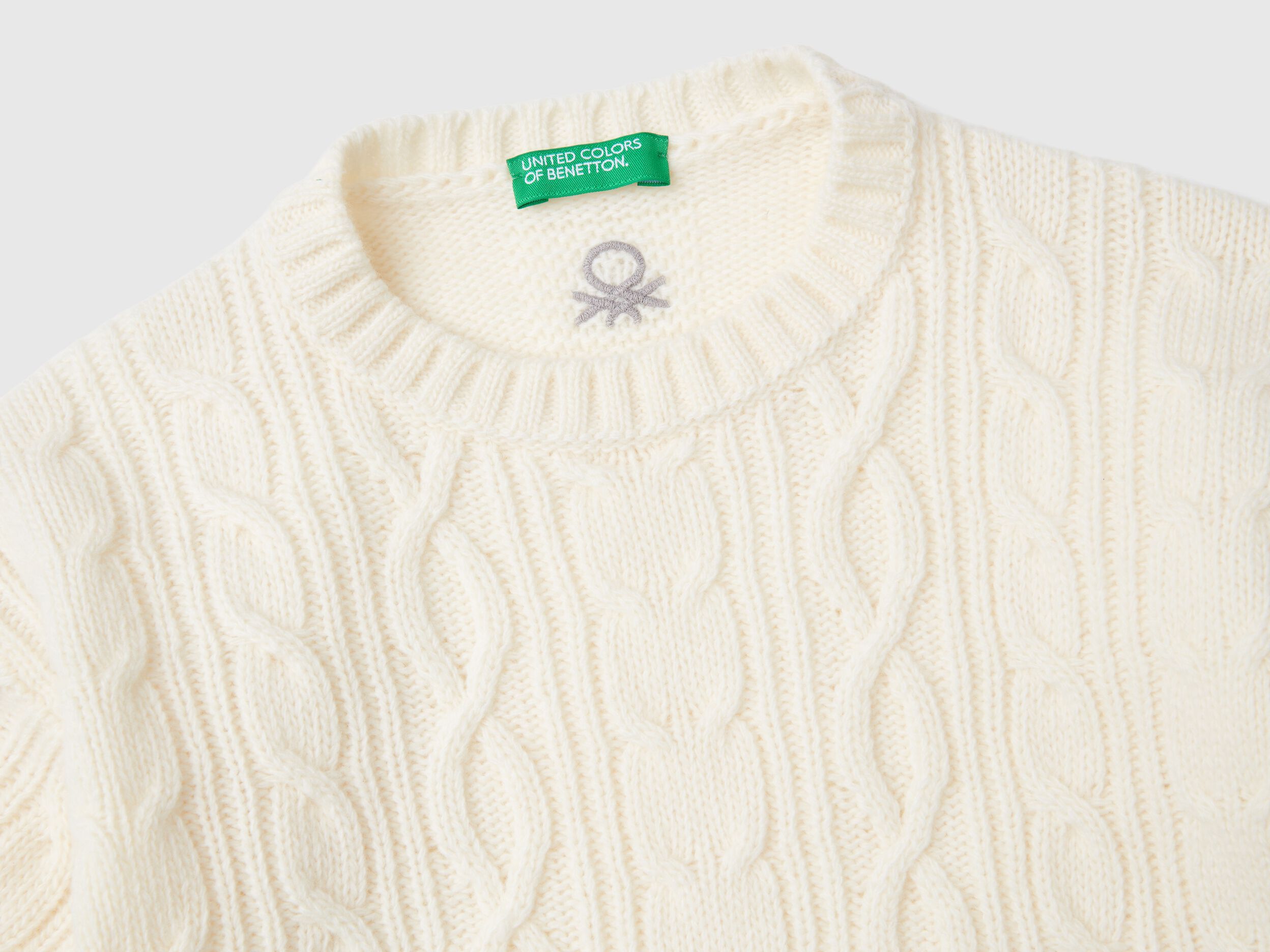 レビュー高評価商品 wool in sweater knit Cable blend Benetton | White Creamy - トップス