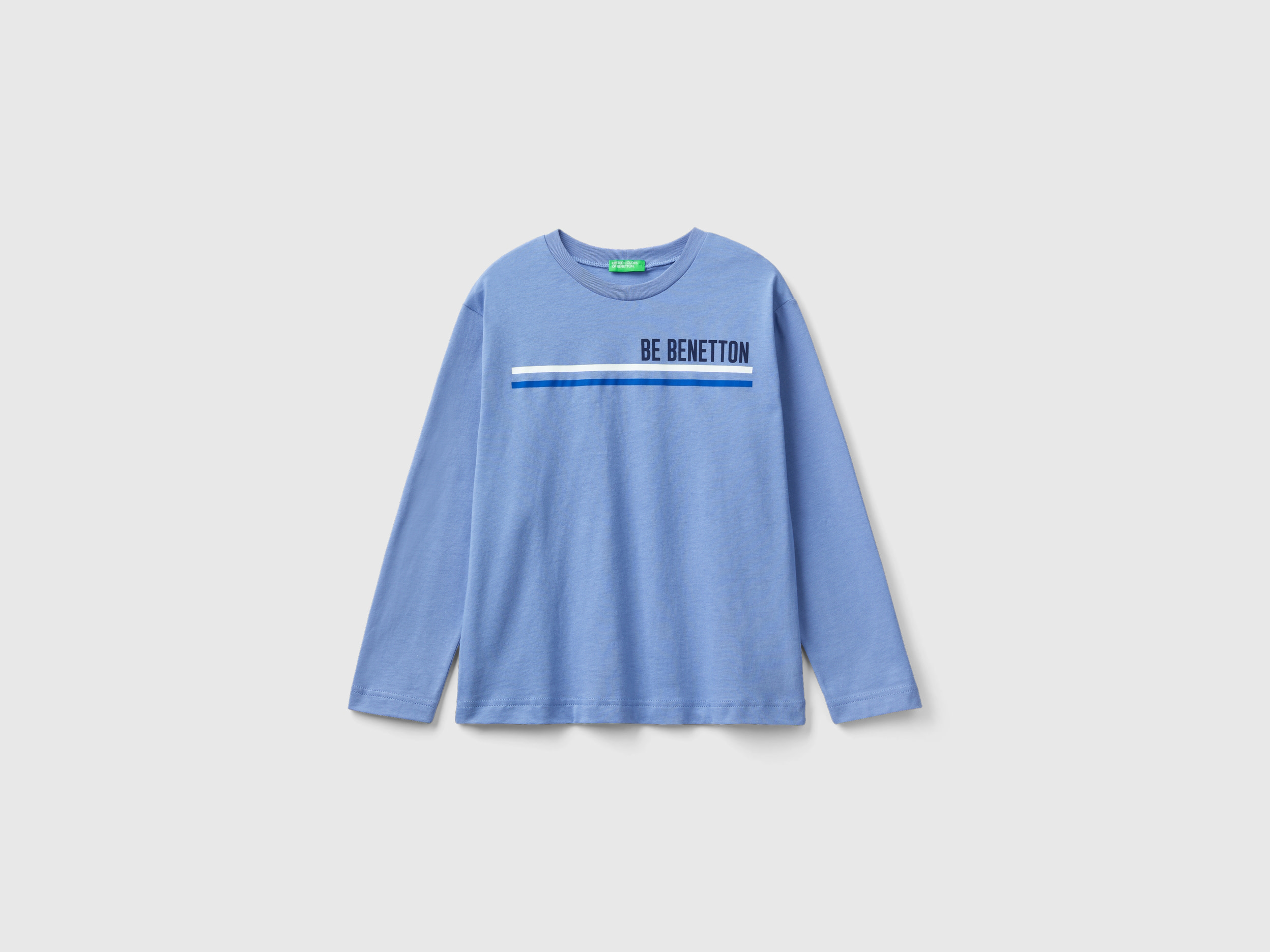Benetton, Long Sleeve Organic Cotton T-shirt, size S, Light Blue, Kids