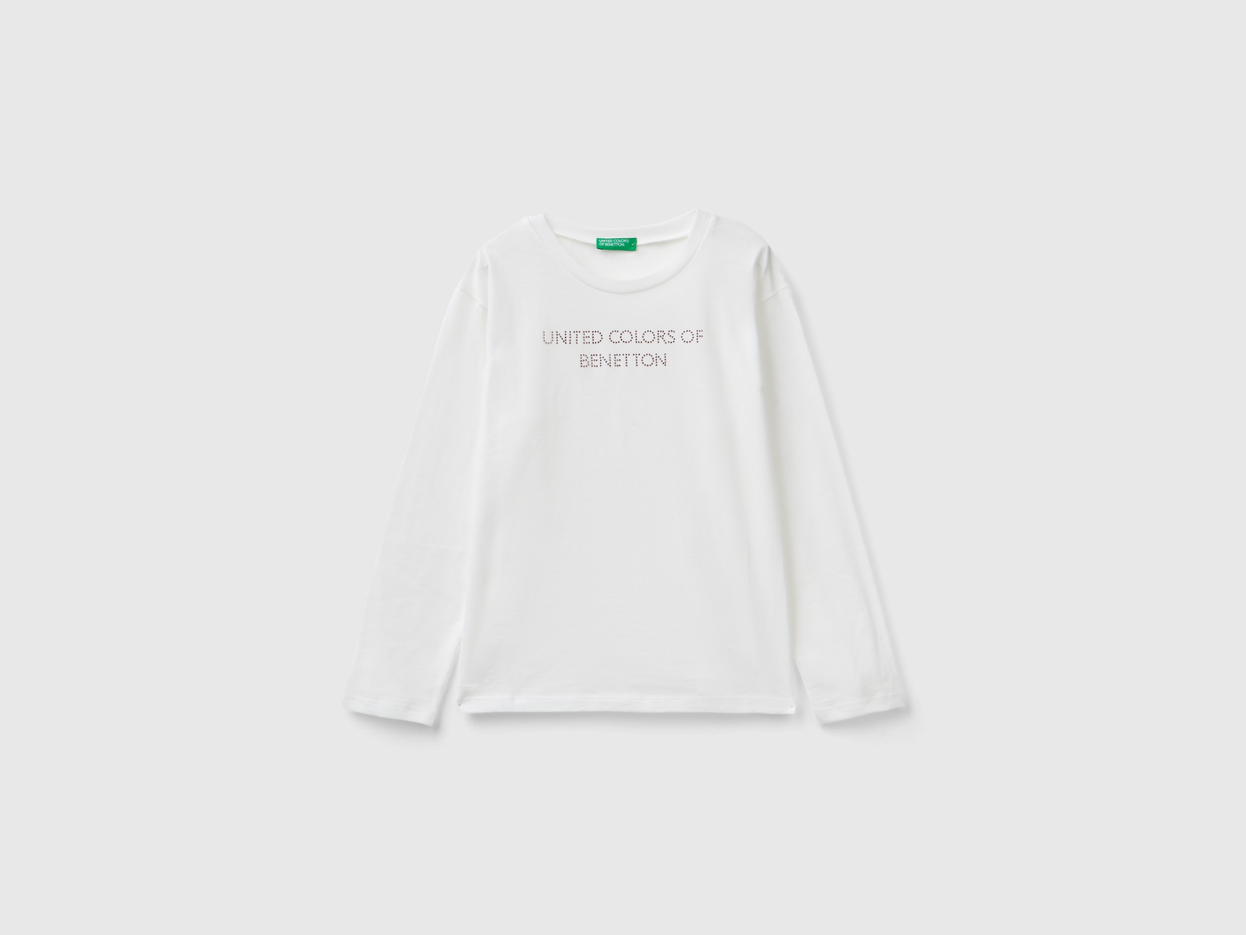 Benetton, Maglietta Con Logo In Strass, Bianco Panna, Bambini