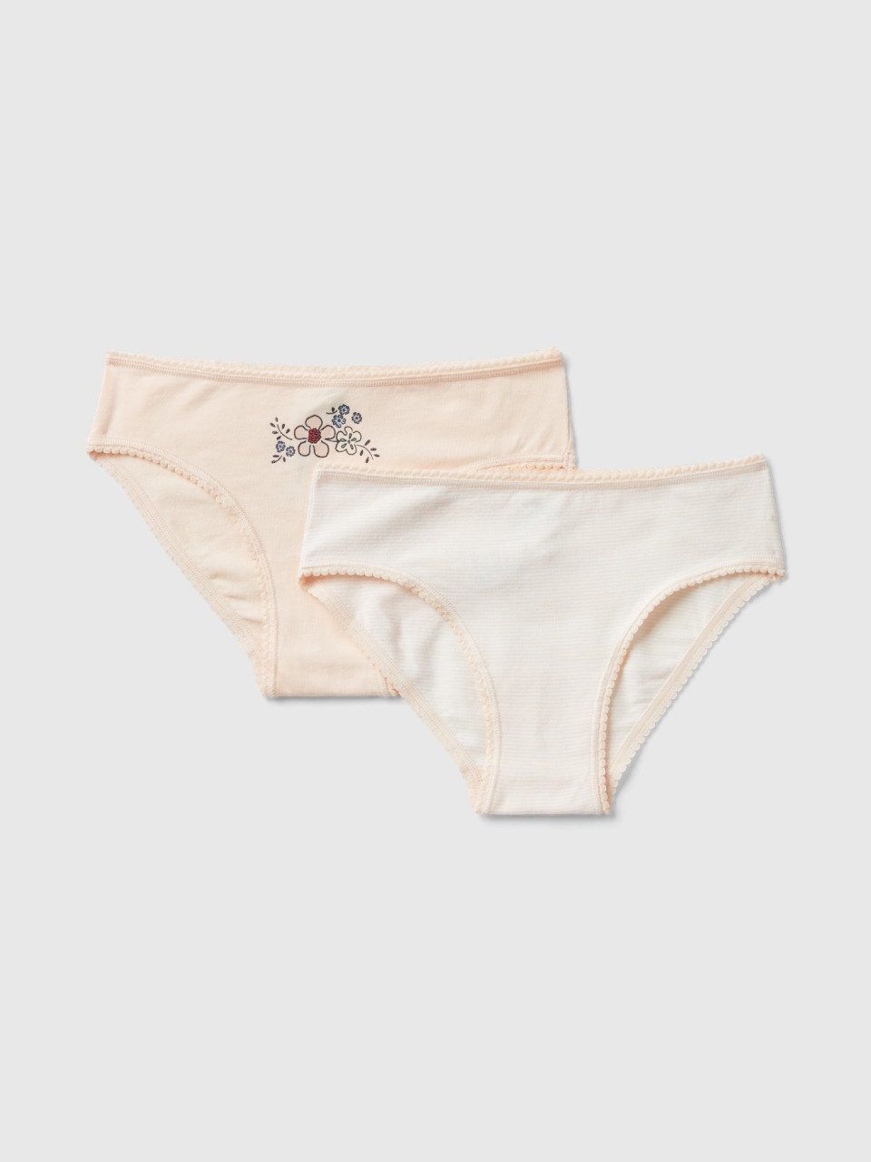 Benetton, Two Pairs Of Patterned Underwear In Stretch Cotton, Peach, Kids
