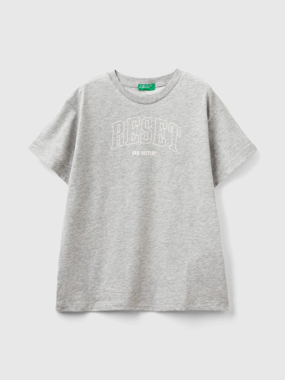 Benetton, T-shirt With Print In Organic Cotton, Light Gray, Kids